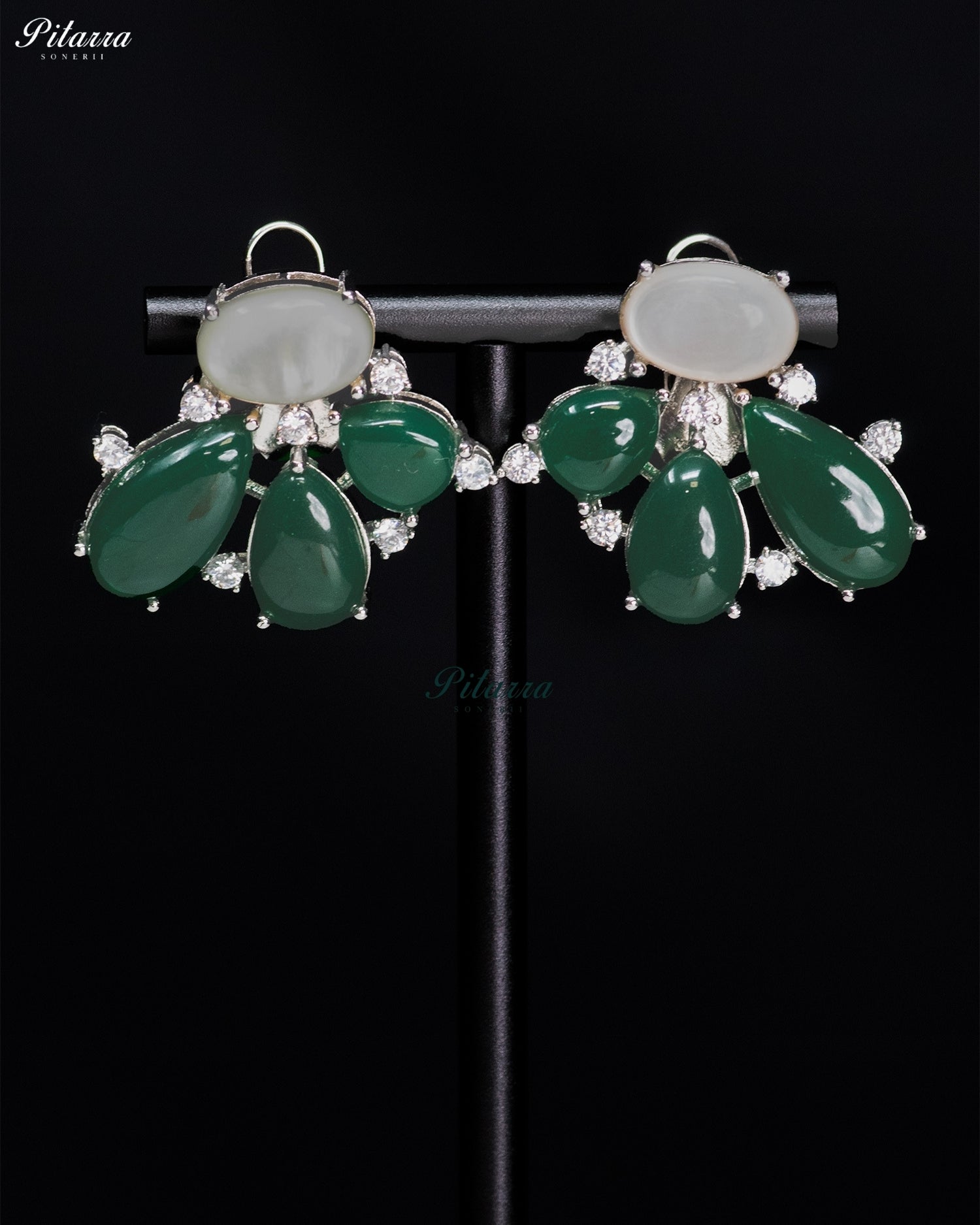 Emerald Green Crystal Floral Stud Earrings