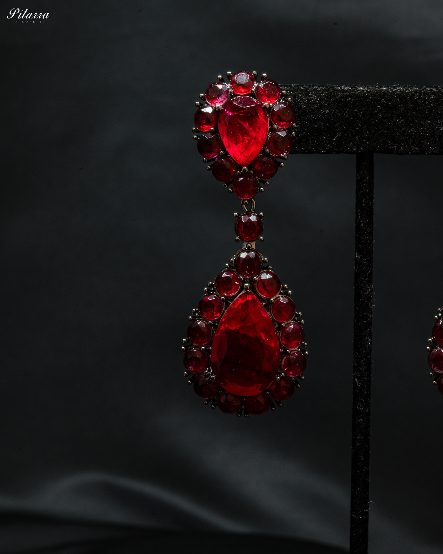 Red Drop Doublet CZ Crystal Dangle Earrings
