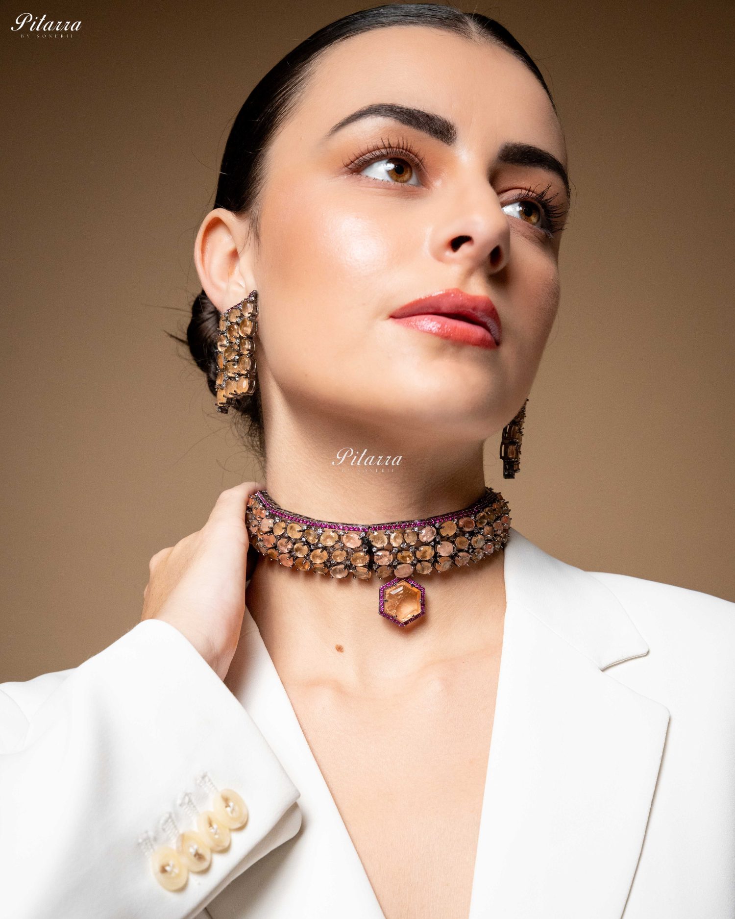Golden Stone Purple Lining Crystal Choker Set