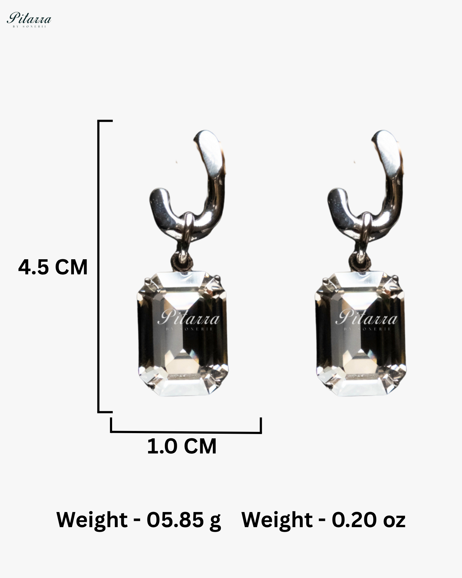 White Stone Rectangular Zircon Silver Crystal Earrings