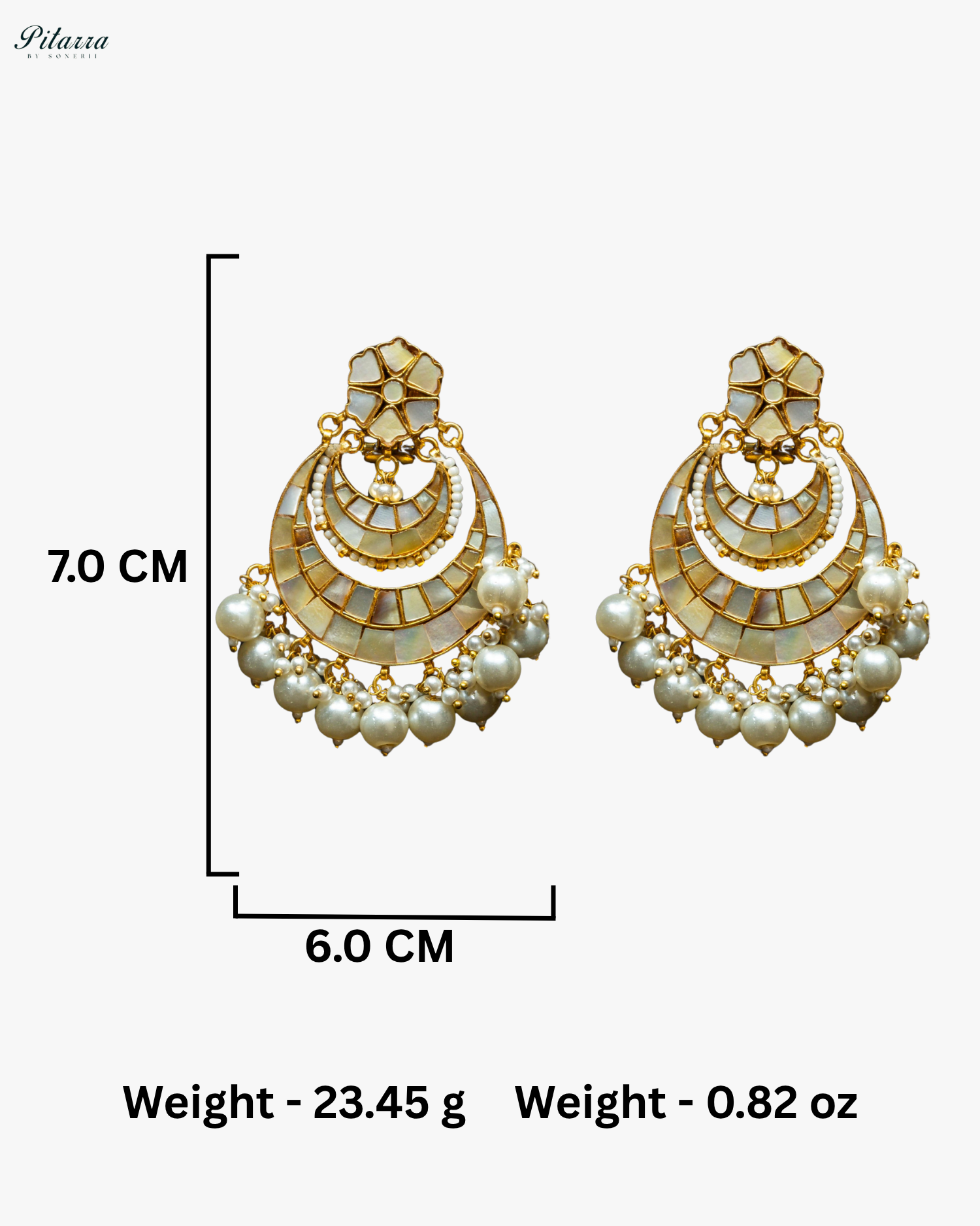 White Gold-Plated Crescent Shaped Kundan Chandbalis