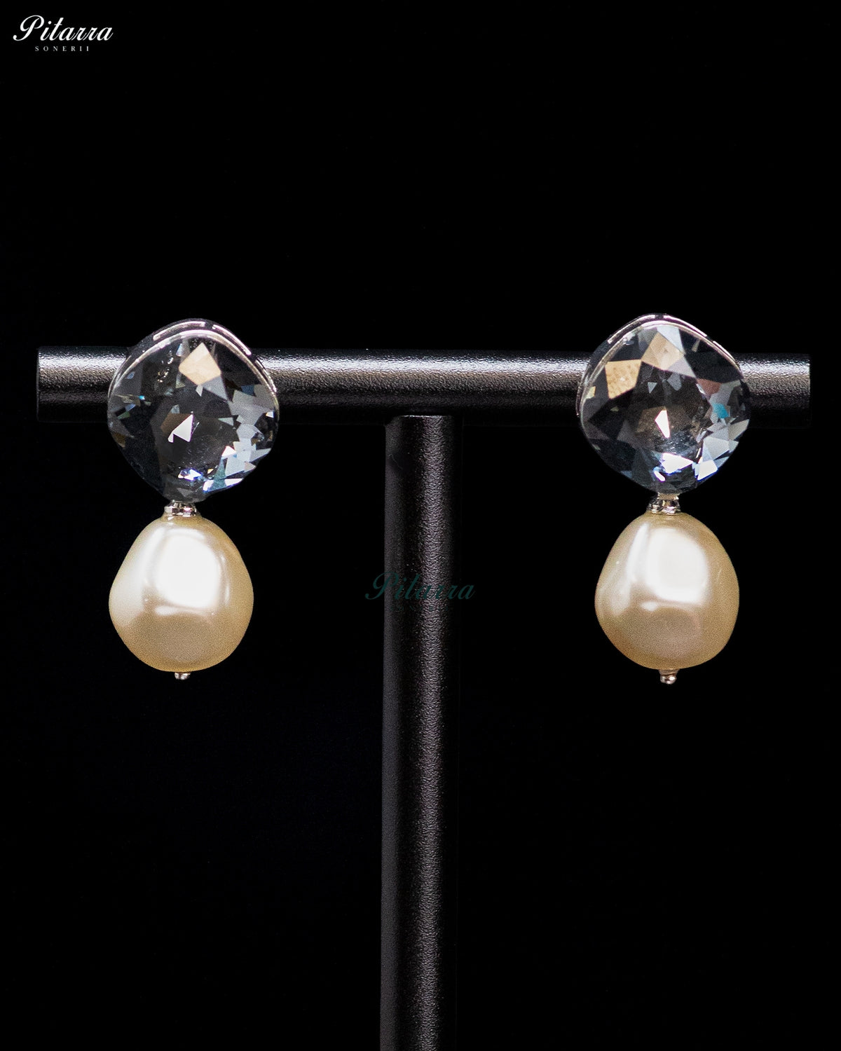 Black Crystal Pearl Drop Earrings