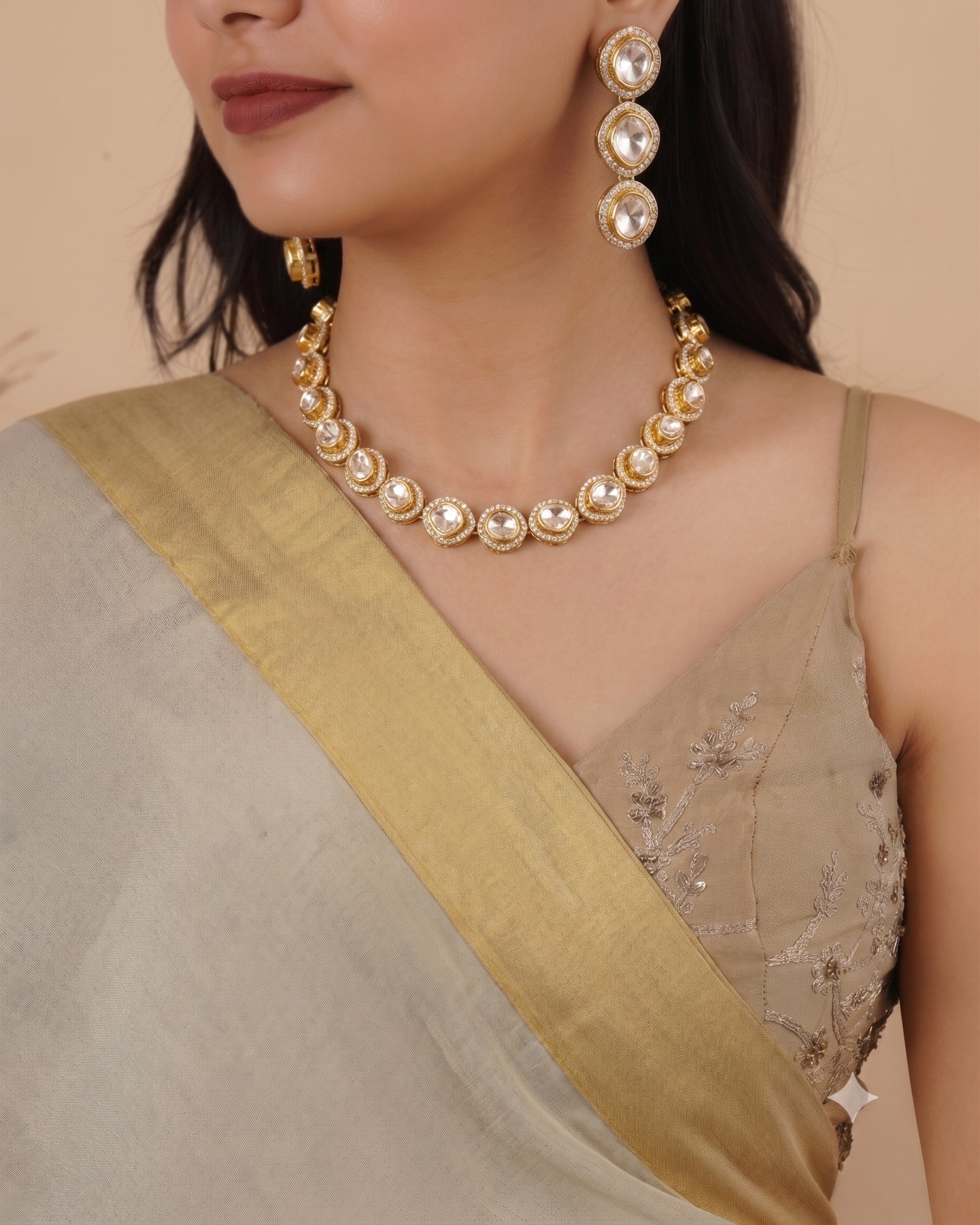 Gold Plated White Stone Kundan Choker Set