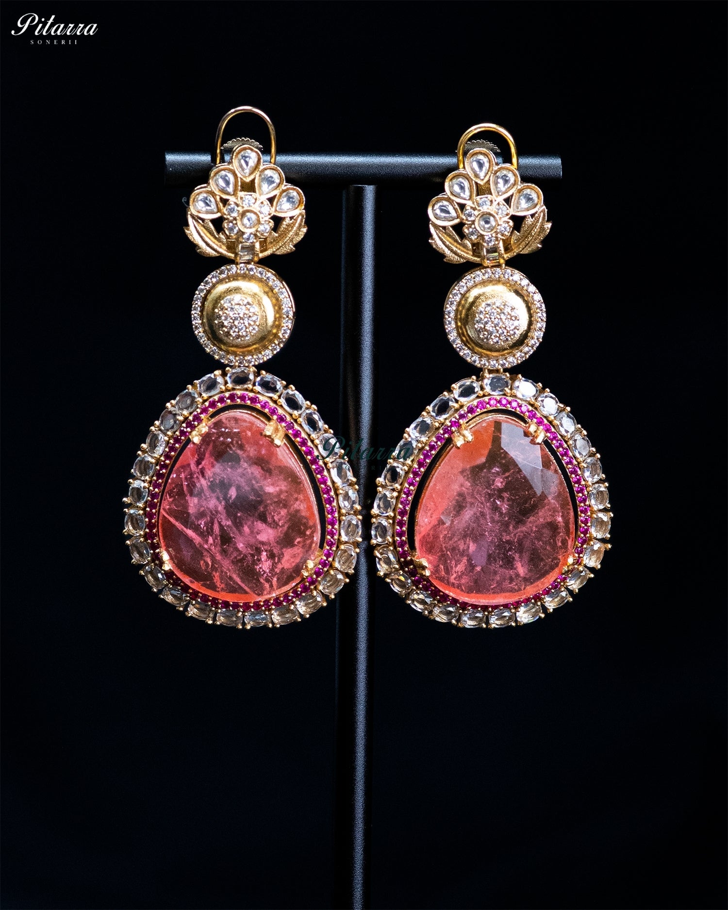 Pink Teardrop Floral Kundan Necklace Set