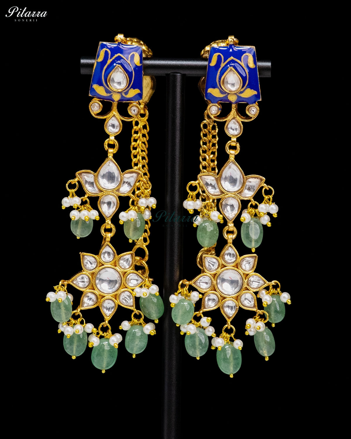 Blue & Green Floral Kundan Necklace Set