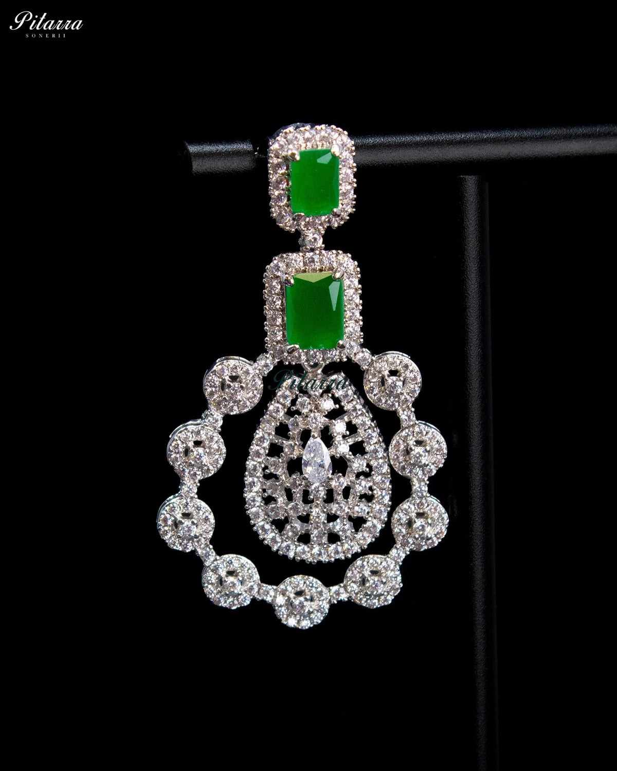 Emerald Green Multi-Layer Diamond Statement Necklace Set