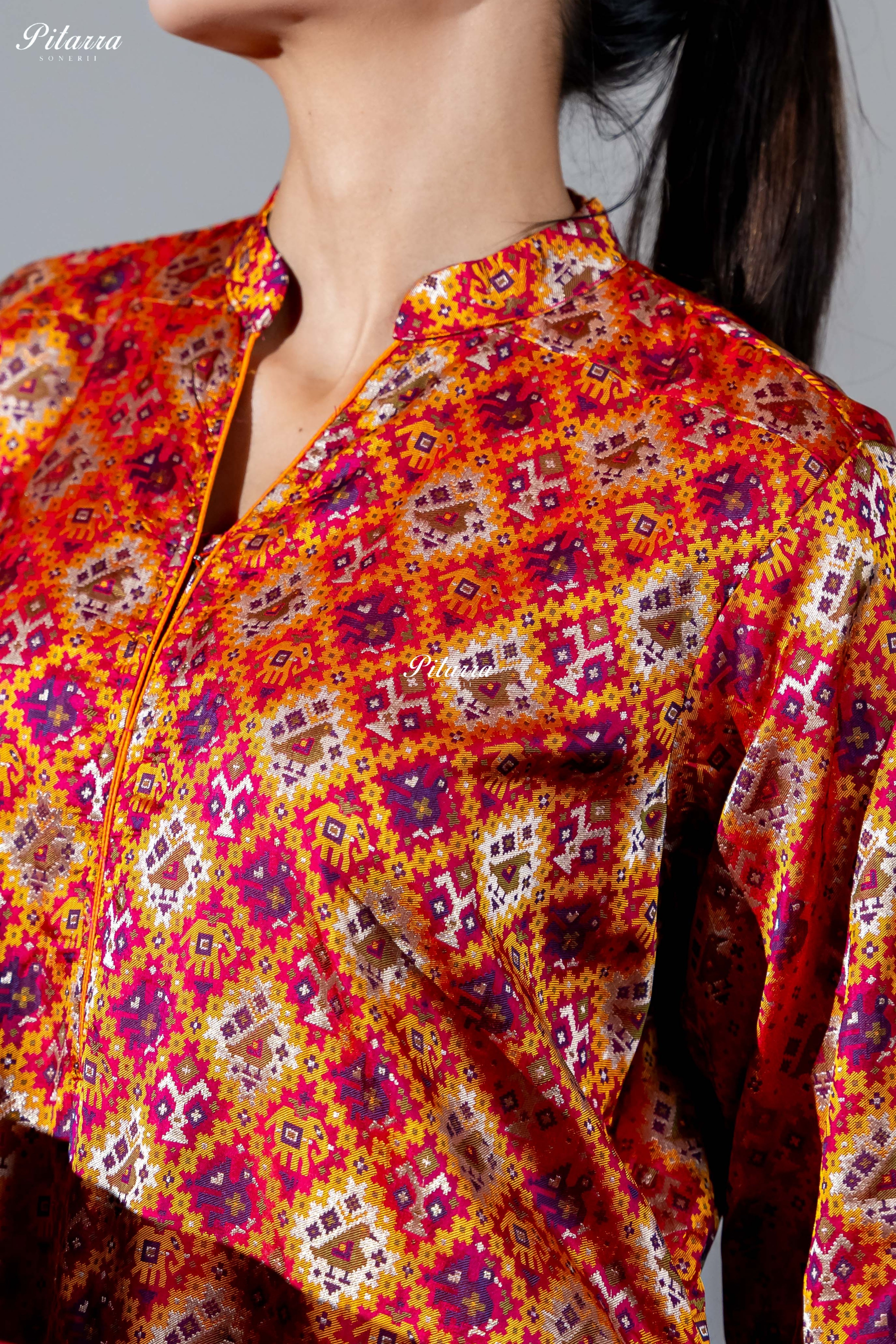 Rust Orange Printed Kurta Set with Blue Silk Pants With Dupatta