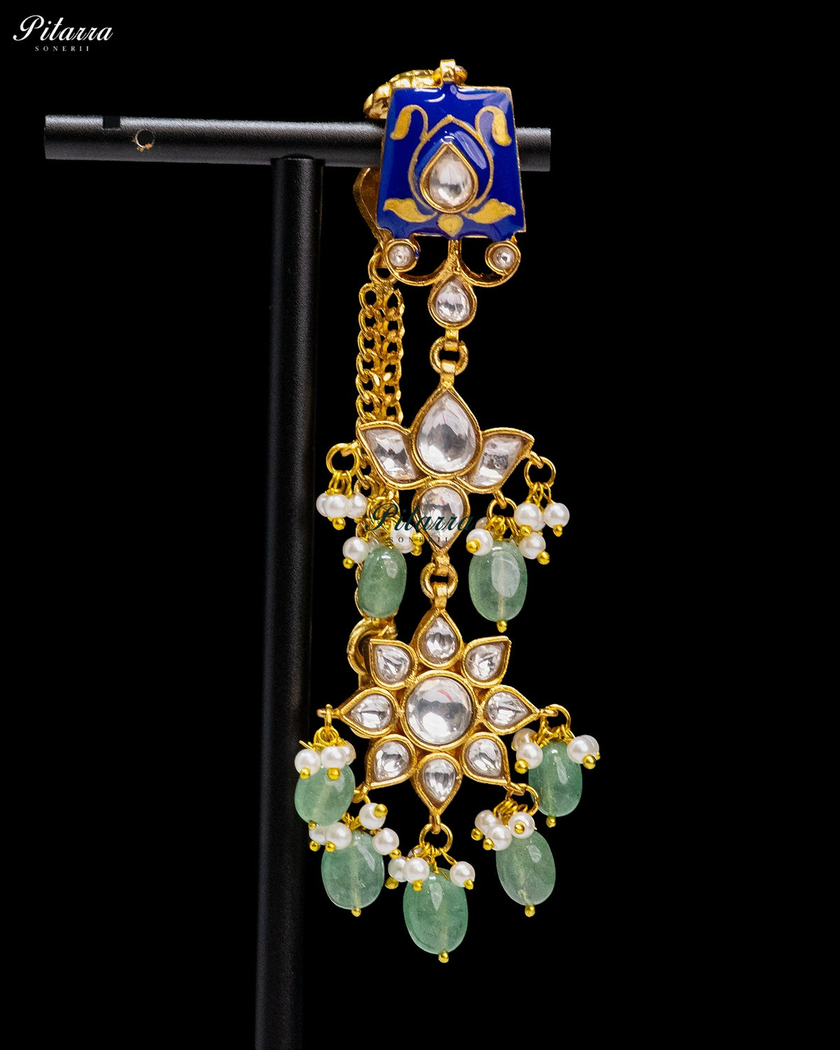 Blue & Green Floral Kundan Necklace Set