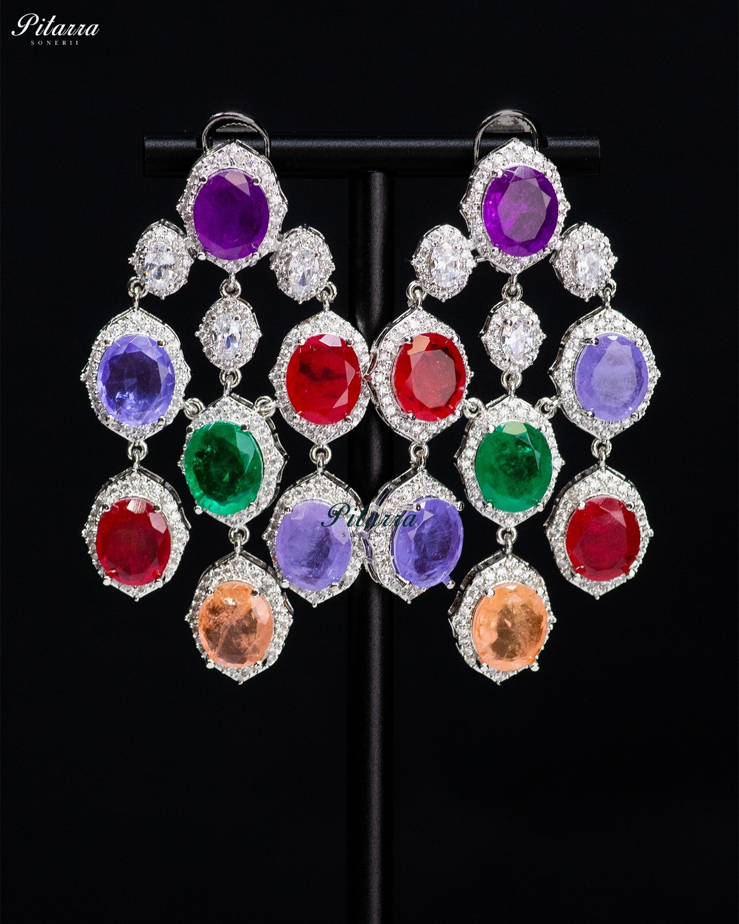 Purple Multicolor Crystal Dangler Earrings