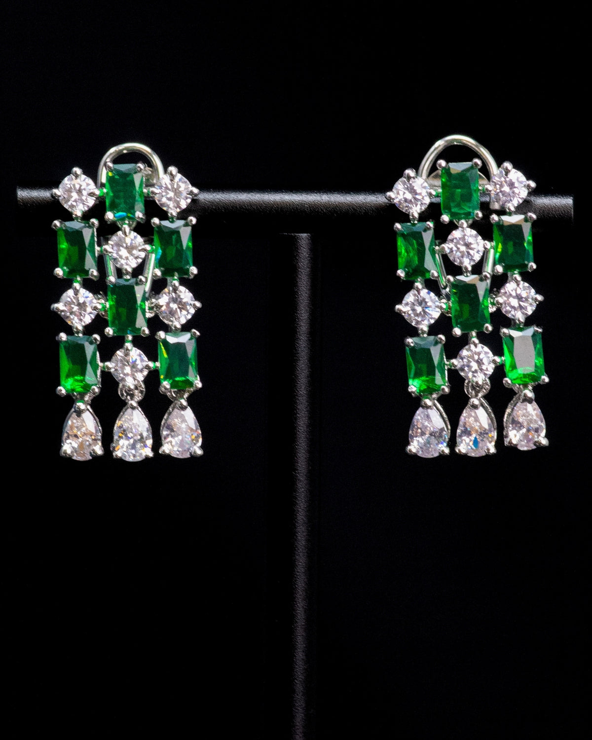Emerald Green Emerald Cut Stone Zircon Silver Crystal Choker Necklace Set