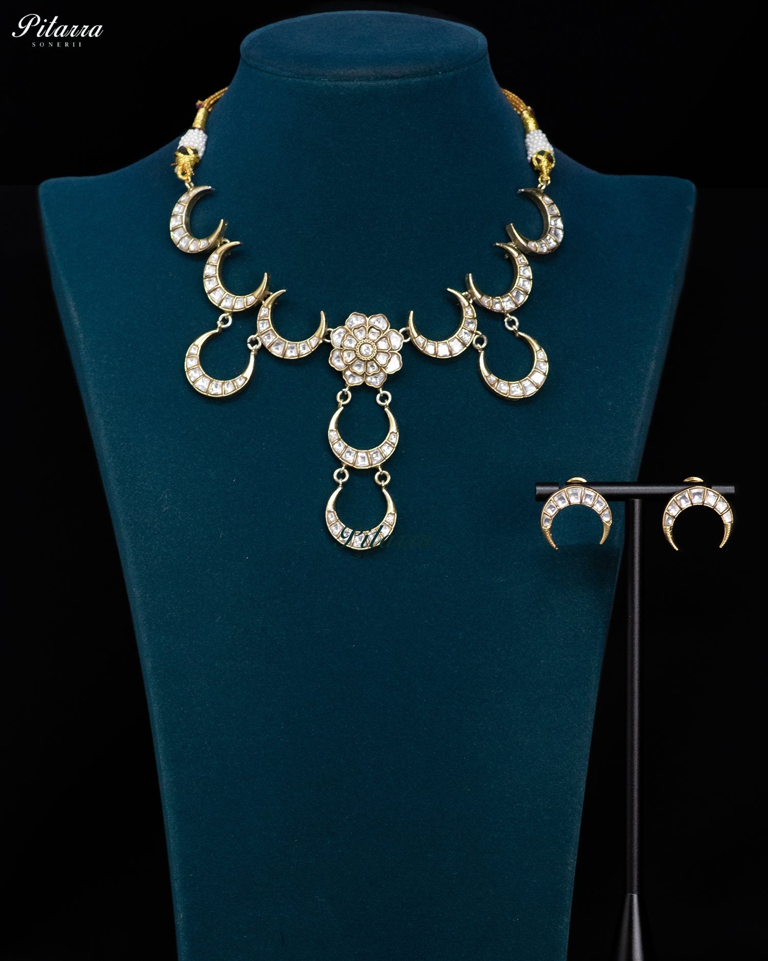 Elegant Crescent Kundan Floral Necklace Set