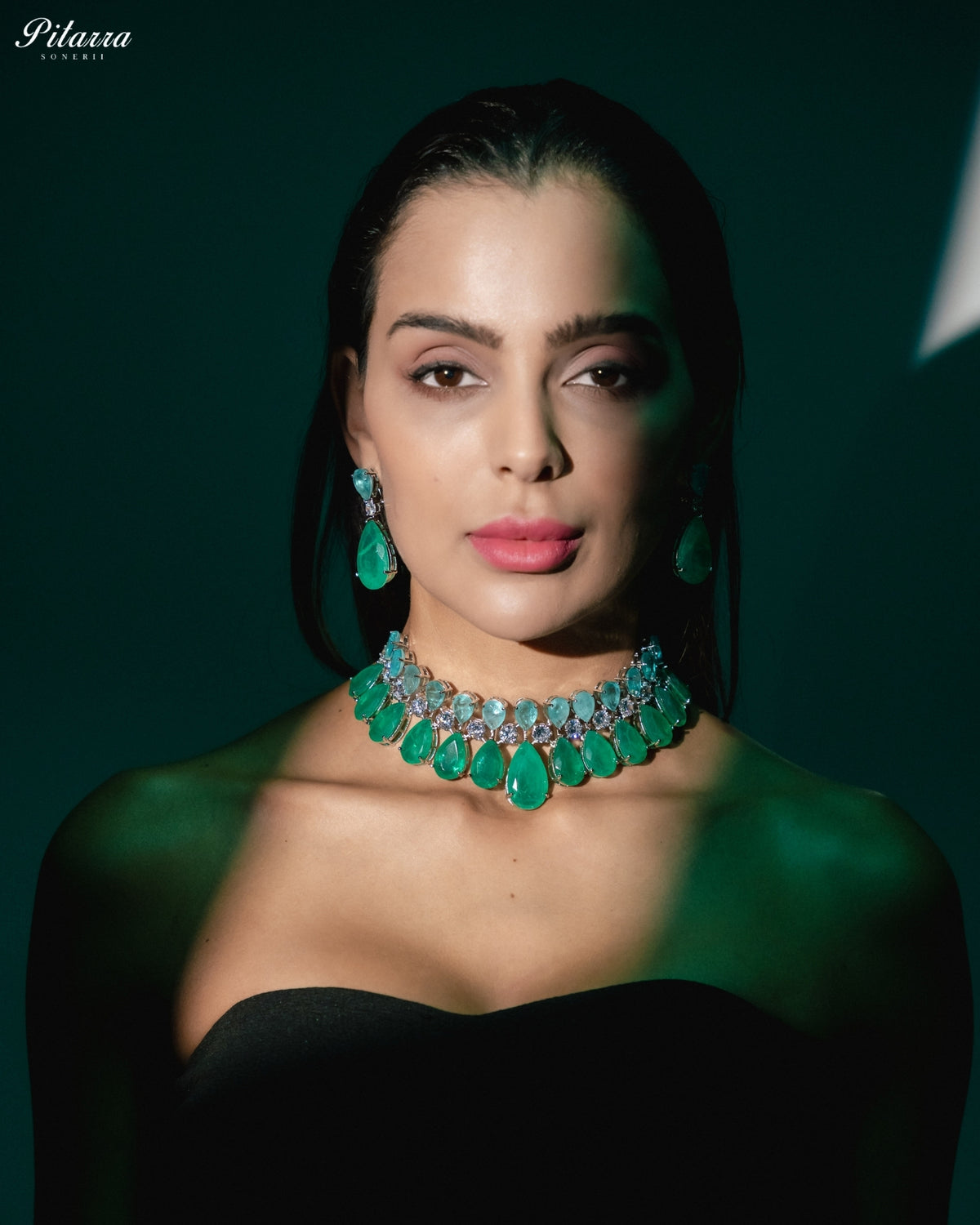 Aqua Green & Light Aqua Blue Crystal Statement Choker Necklace Set
