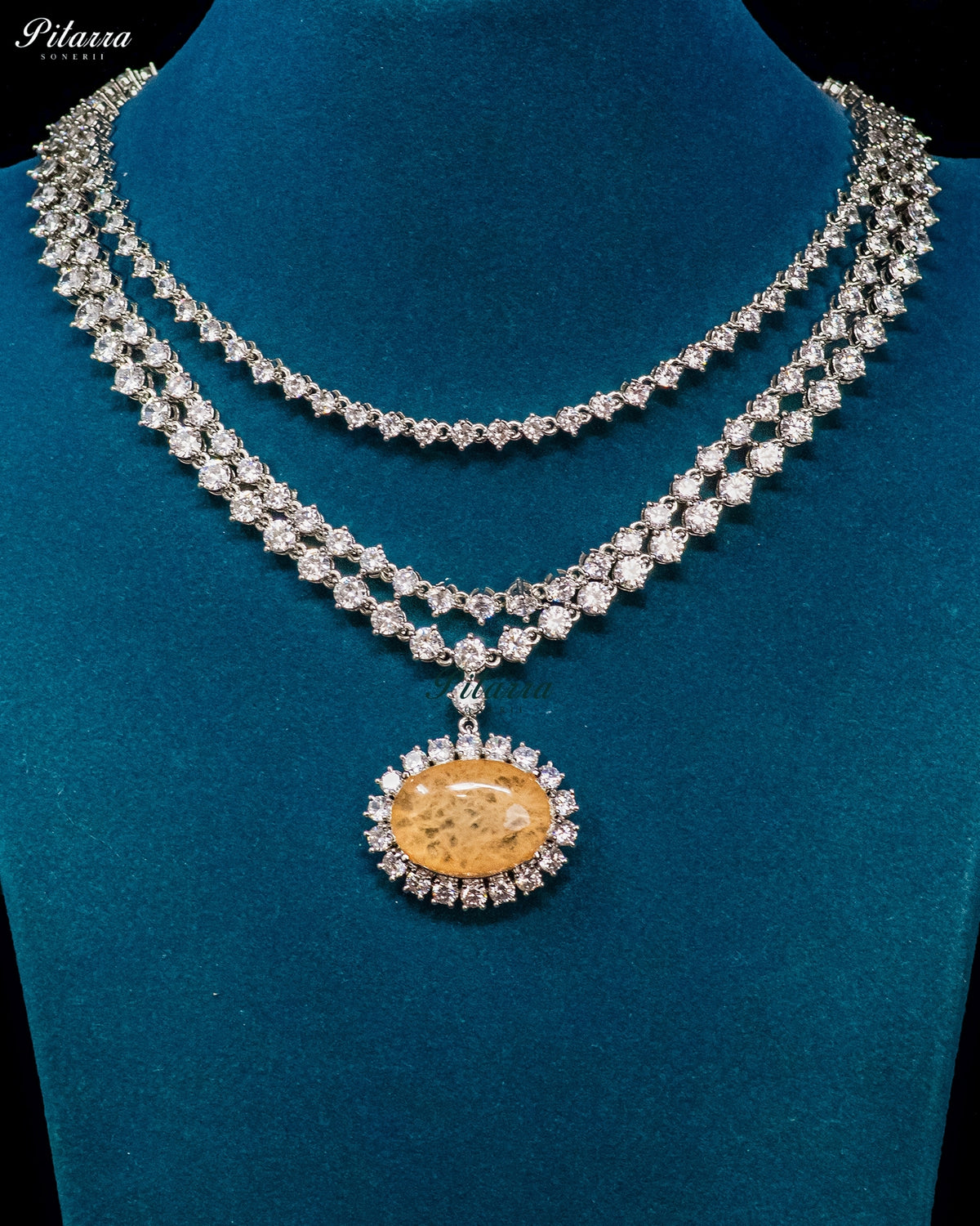 Peach stone silver Necklace Set