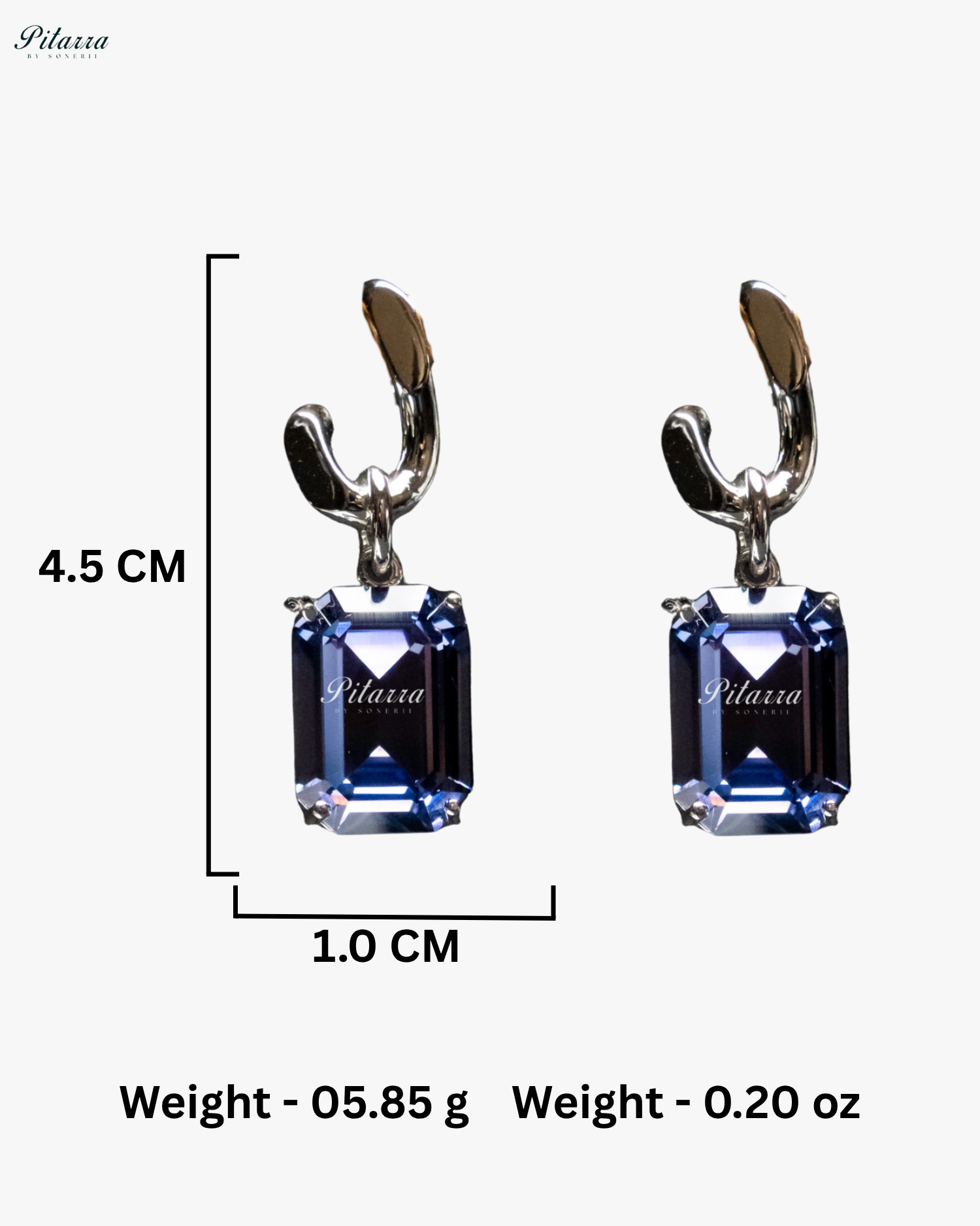 Blue Stone Rectangular Zircon Silver Crystal Earrings