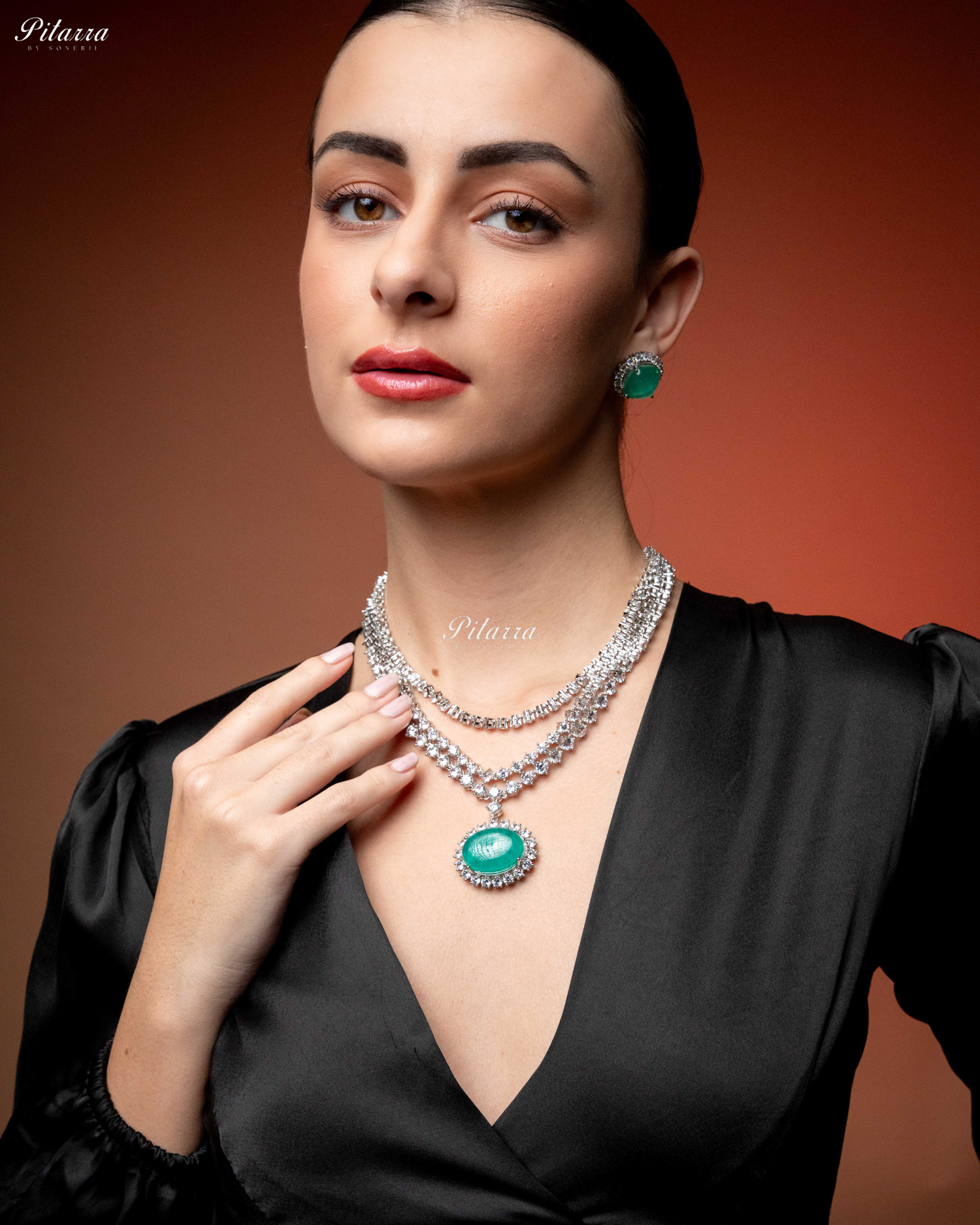 Mint Green Stone Cubic Zirconia Silver Necklace Set