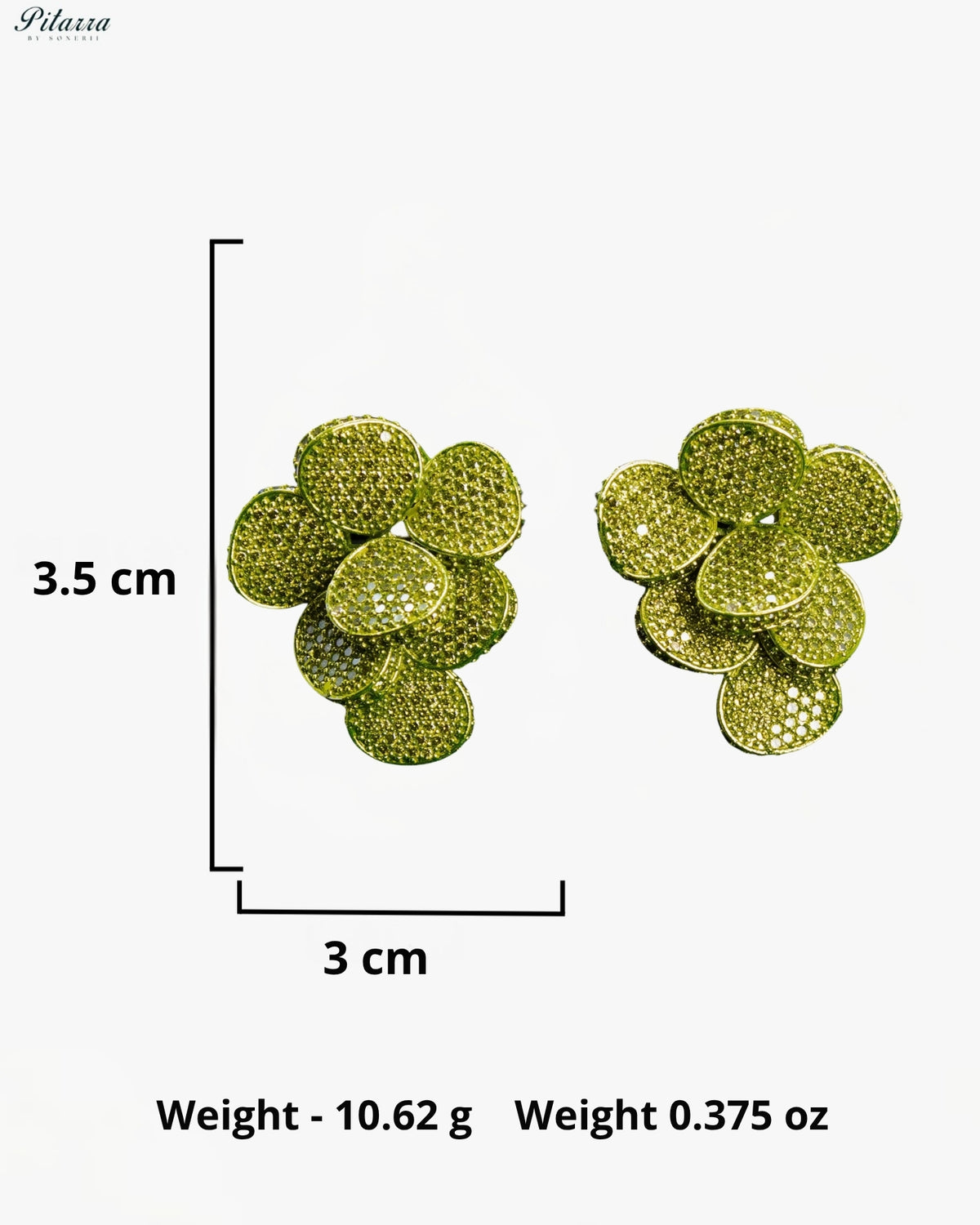 Lime Green Crystal Floral Cluster Statement Stud Earrings