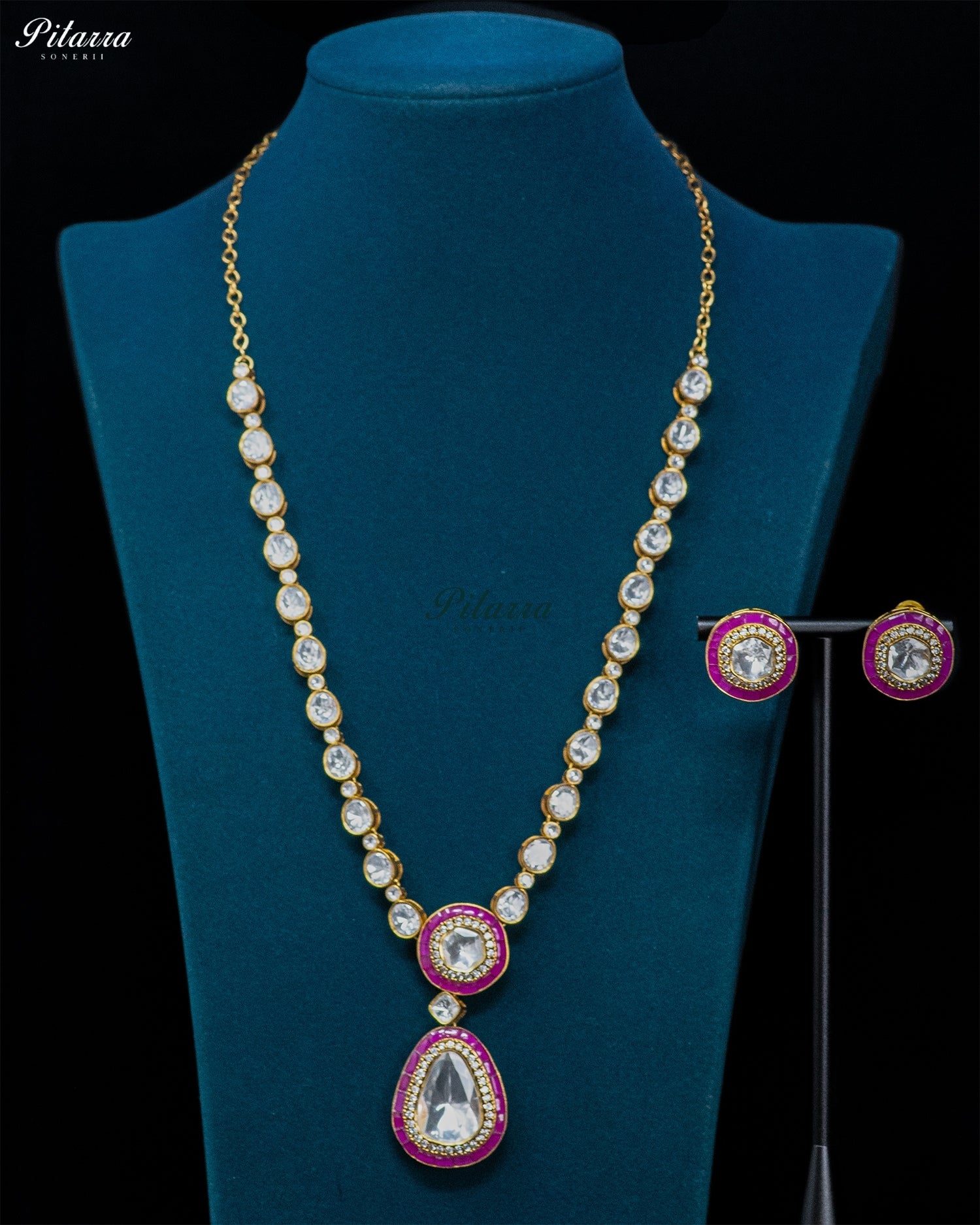 Pink Round And Teardrop Kundan Necklace Set