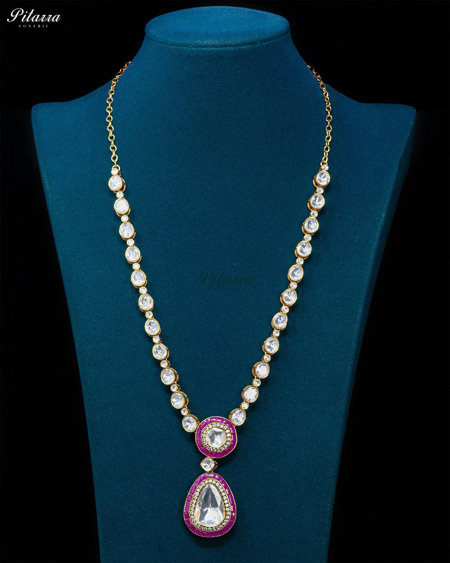 Pink Round And Teardrop Kundan Necklace Set