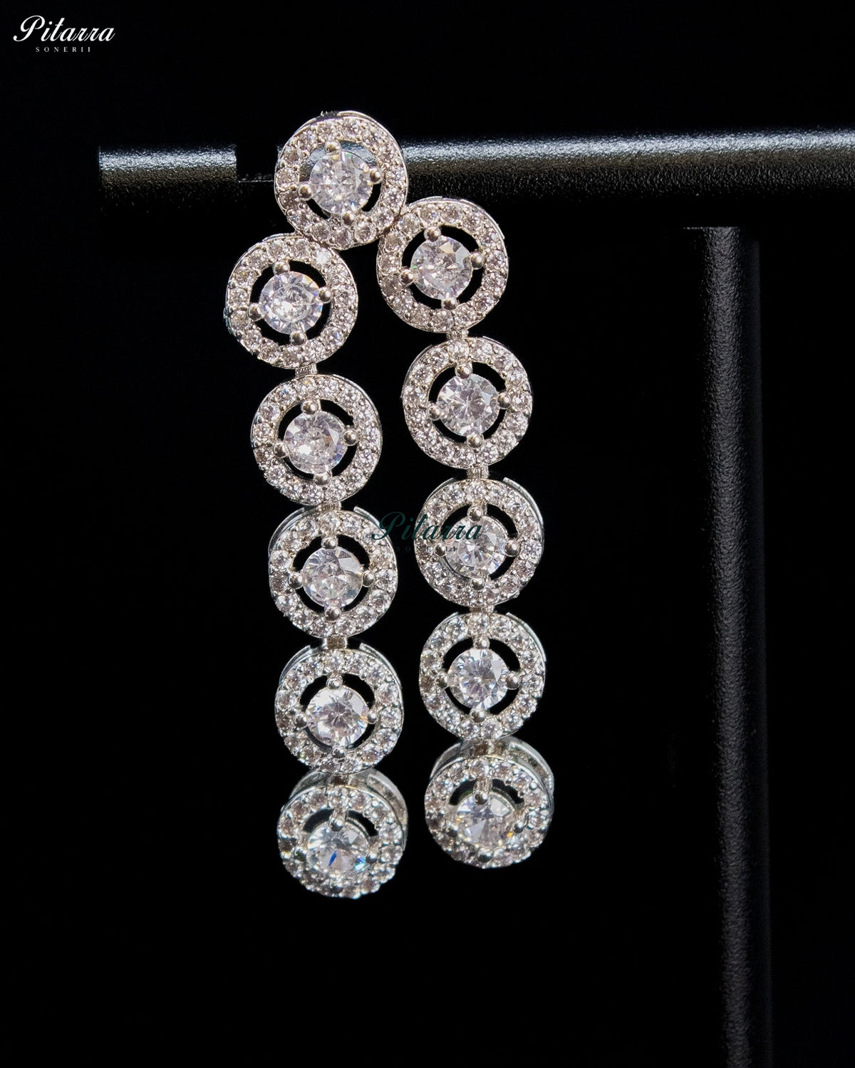 White Round Zircon Silver Multi Row Crystal Choker Necklace Set