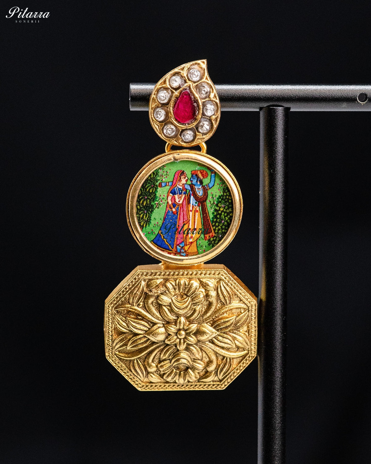 Radha Krishna Gold Tone Kundan Earrings