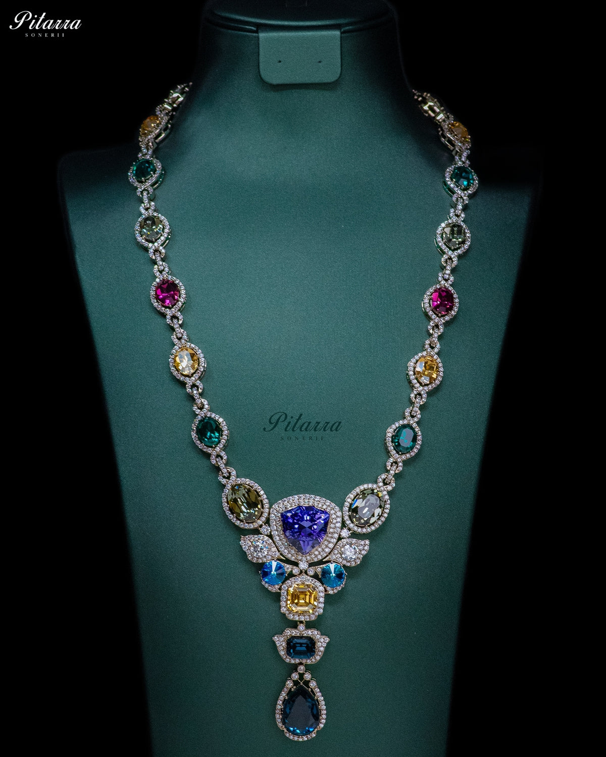 Blue Multicolor Crystal Pendant Necklace Set