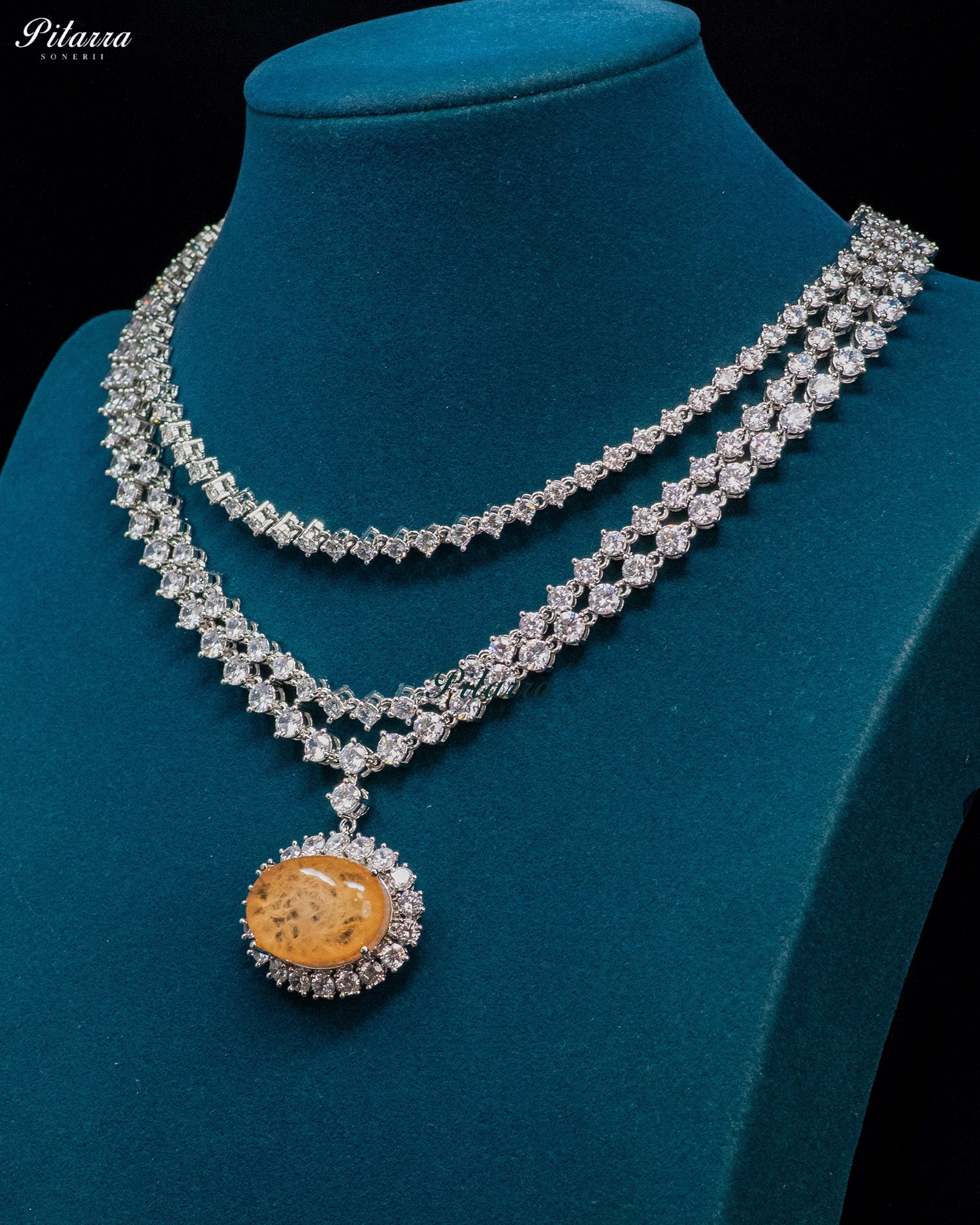 Peach stone silver Necklace Set