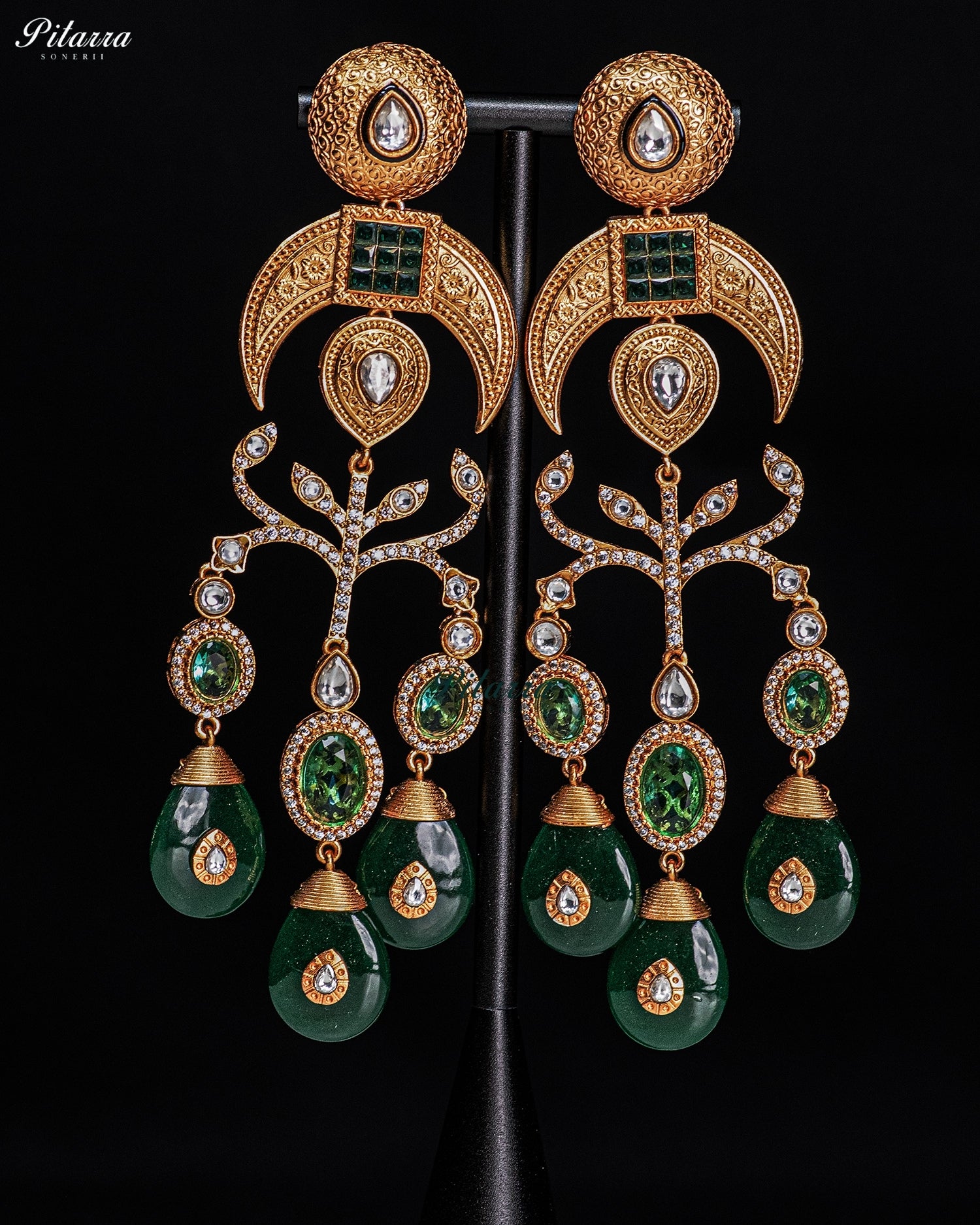 Emerald Green Crystal Statement Chandbali Earrings