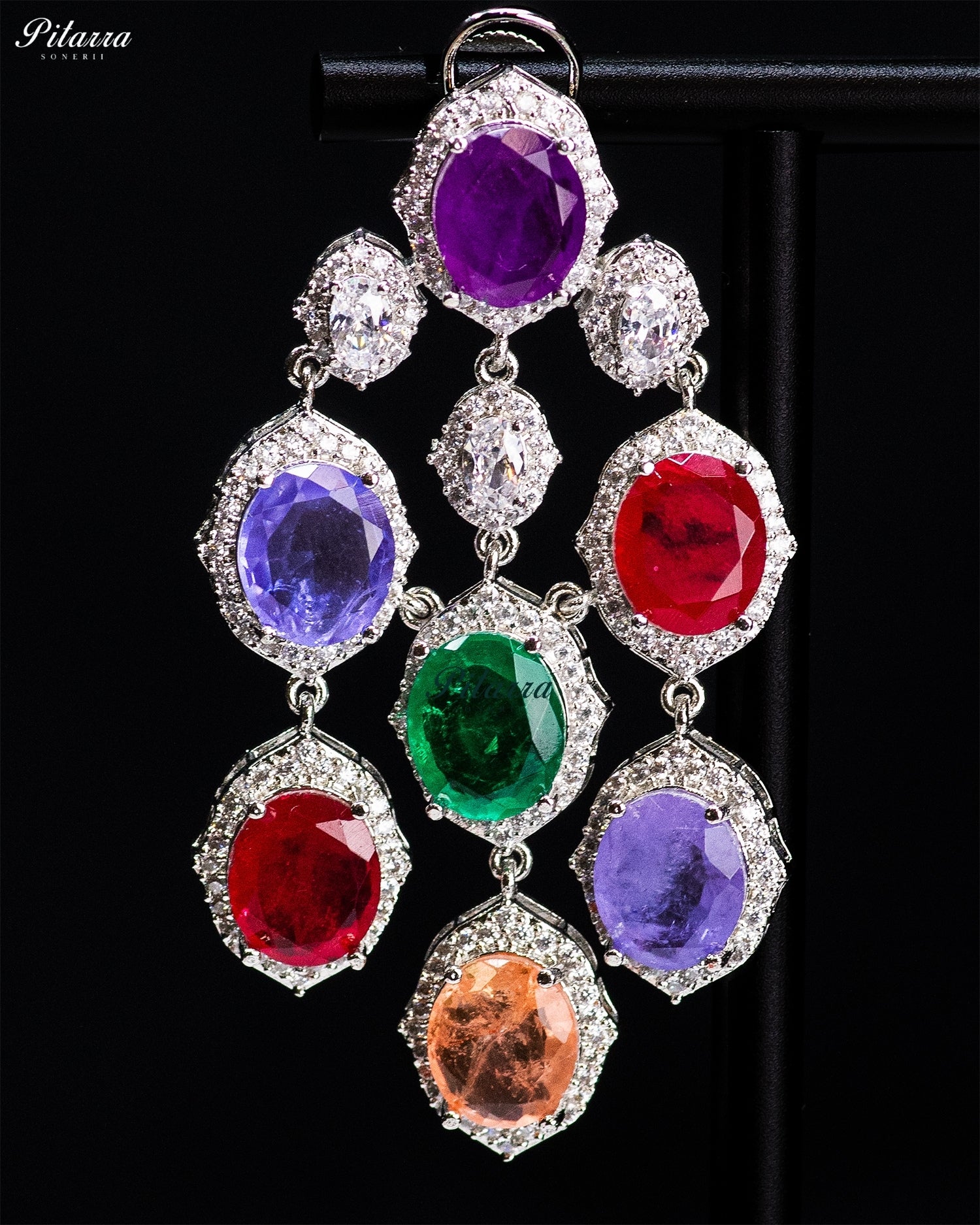 Purple Multicolor Crystal Dangler Earrings