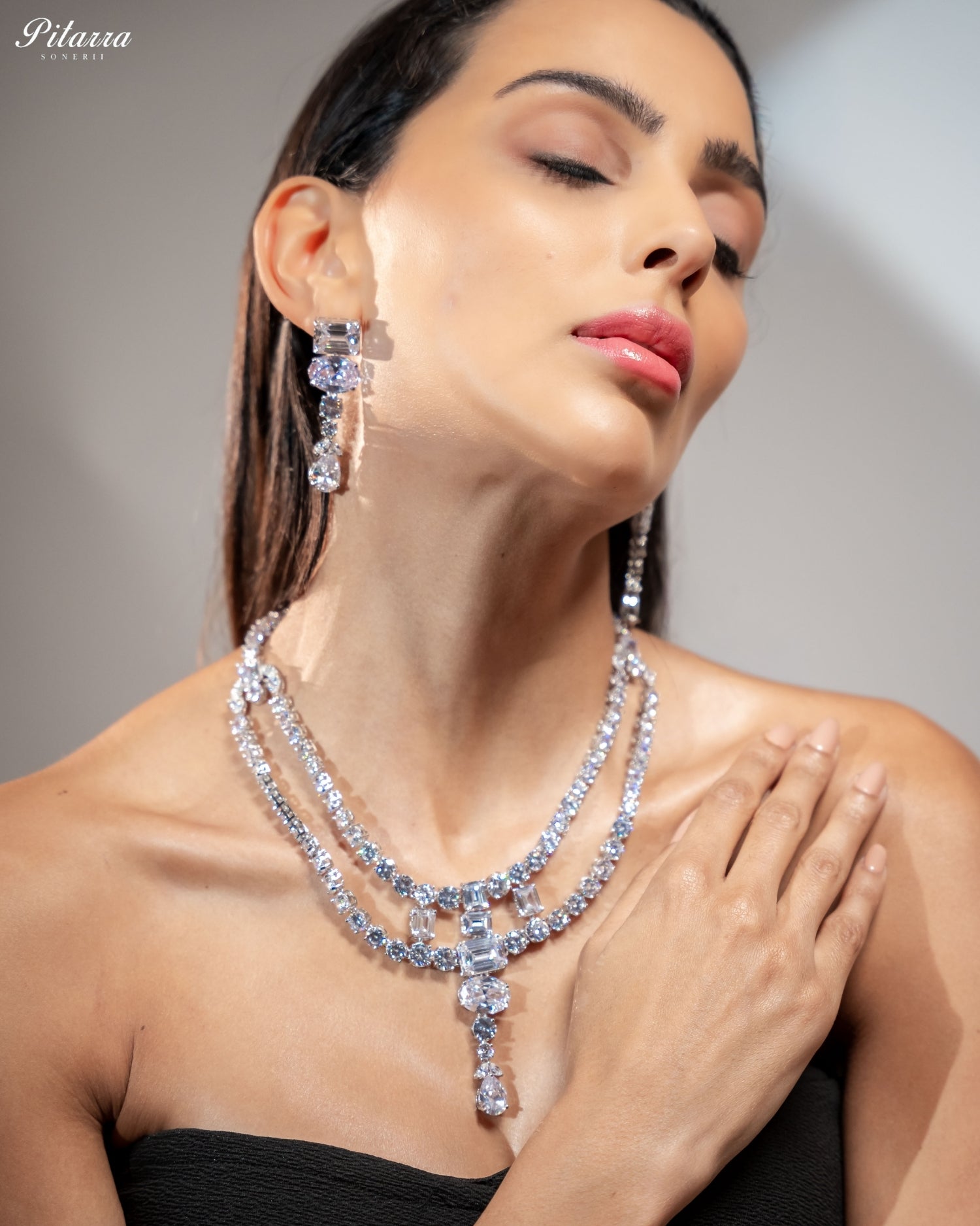 White Diamond Multi-Cut Necklace & Earrings Jewellery Set