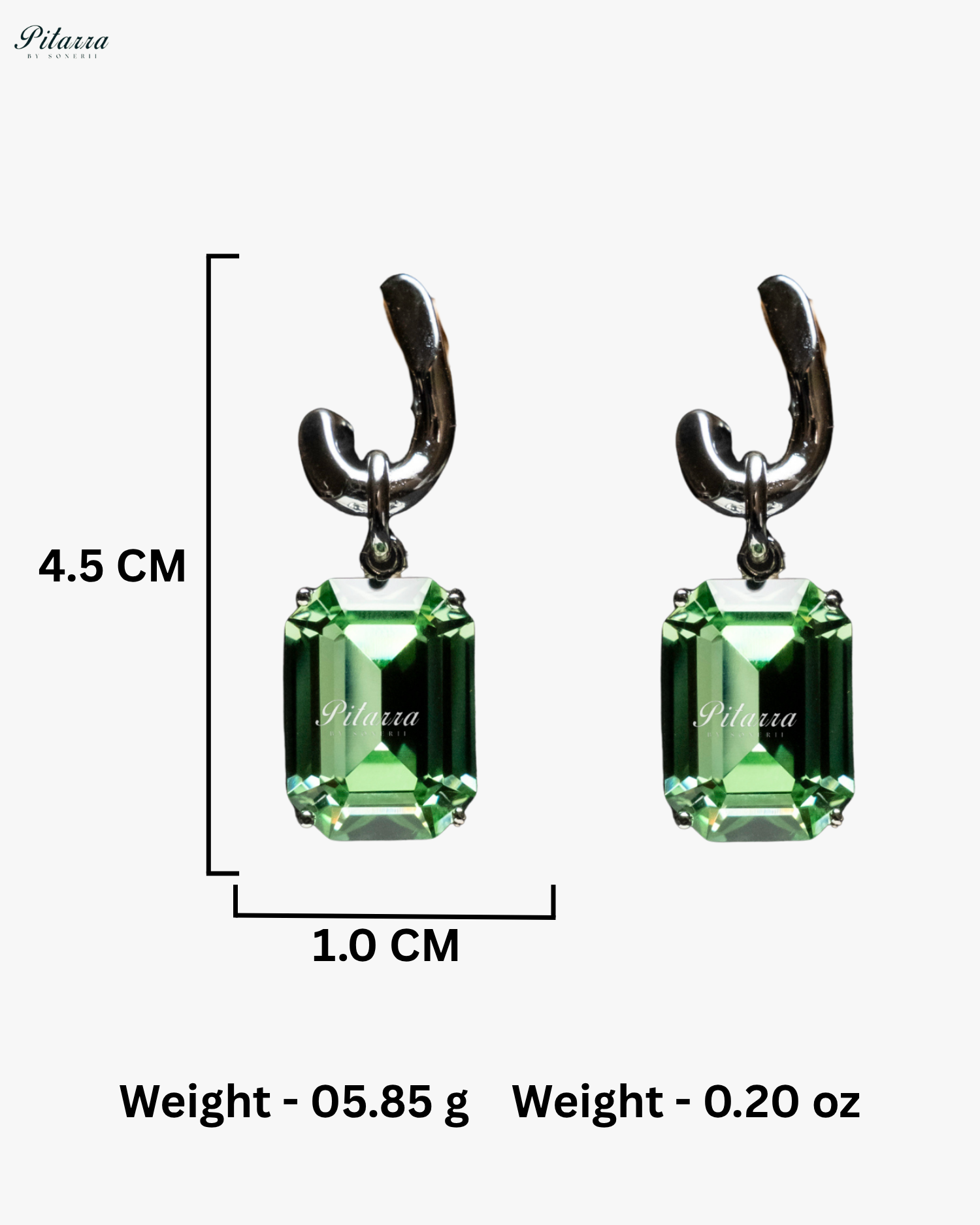 Peridot Stone Rectangular Zircon Silver Crystal Earrings