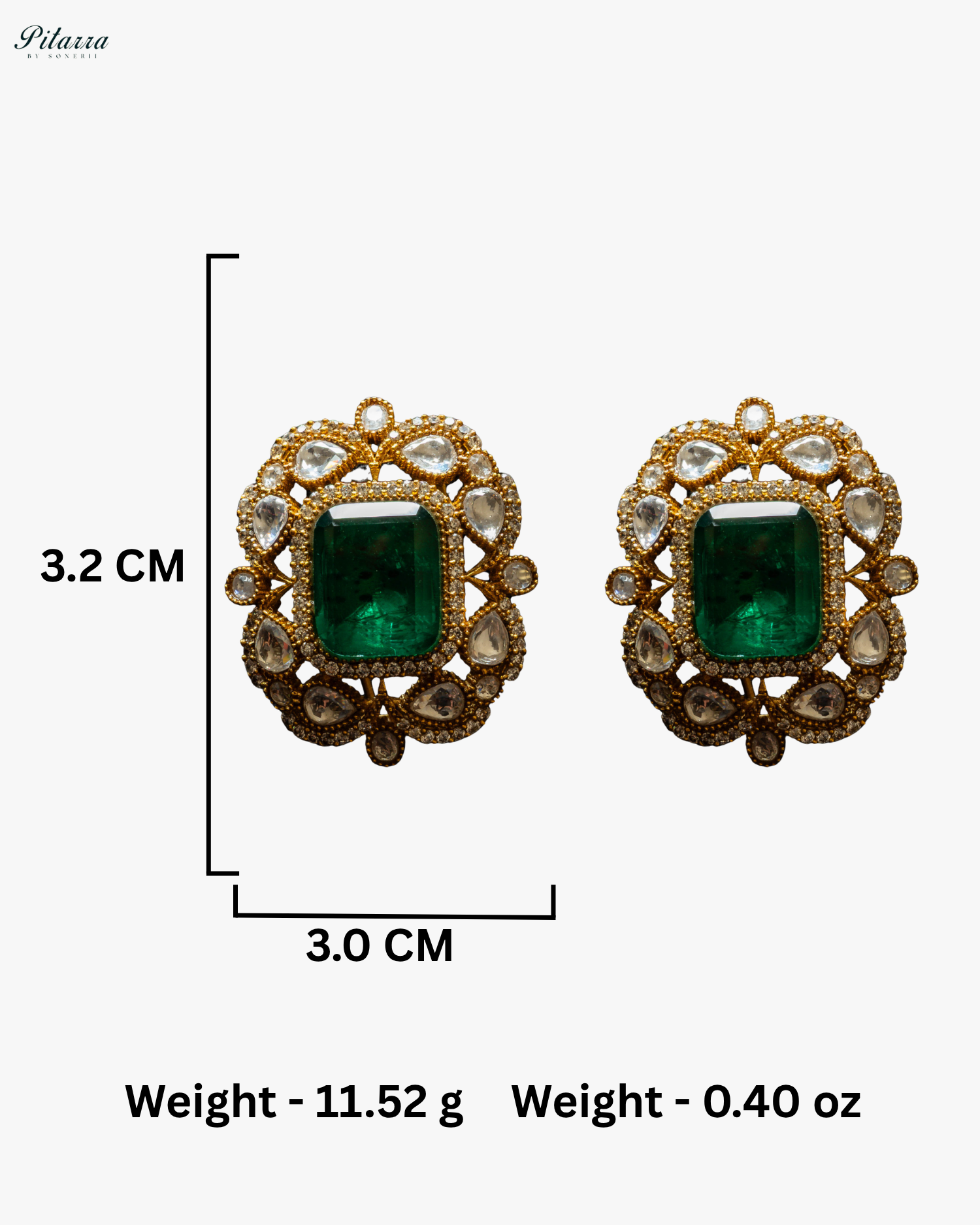 Gold Finish Emerald Stone Kundan Stud Earrings