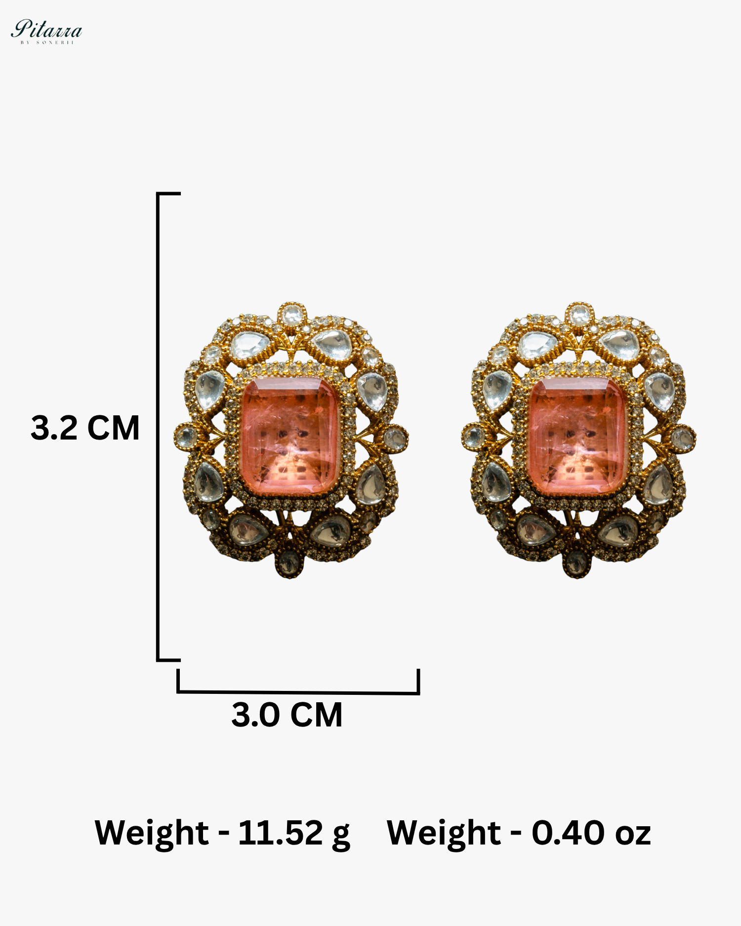 Gold Finish Peach Stone Kundan Stud Earrings