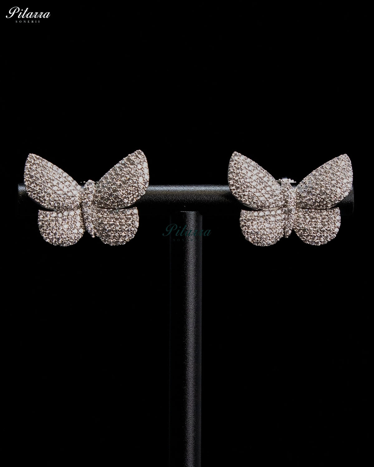 Silver Zircon Butterfly Floral Statement Collar Necklace Set