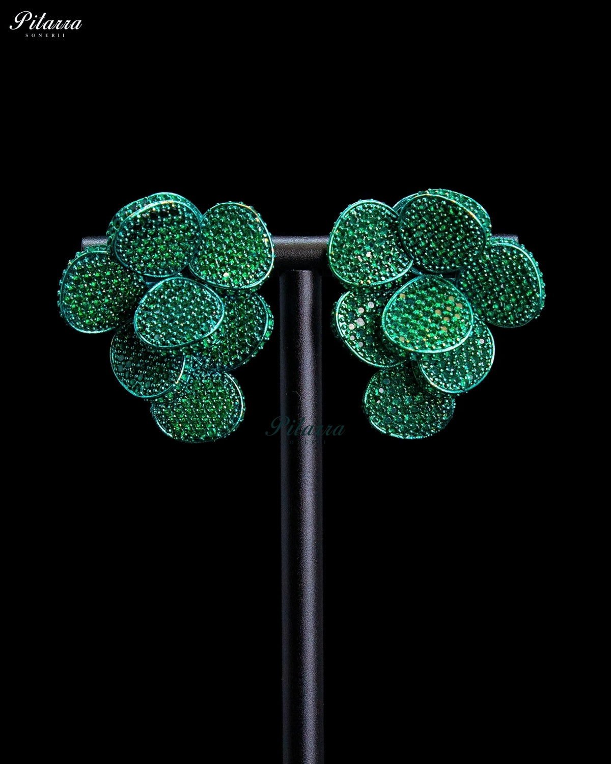 Emerald Green Crystal Floral Cluster Statement Stud Earrings