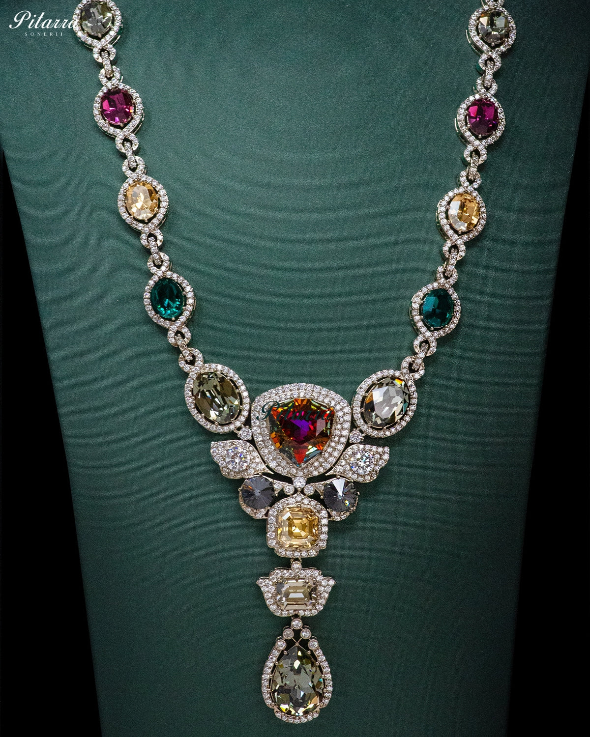 Ruby Multicolor Crystal Pendant Necklace Set
