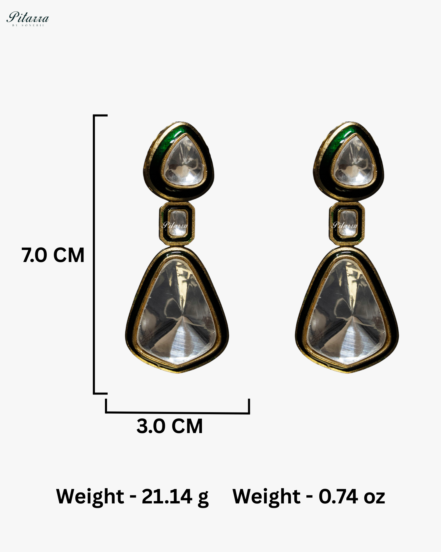 Gold Plated Dark Emerald Kundan Meenakar Drop Earrings