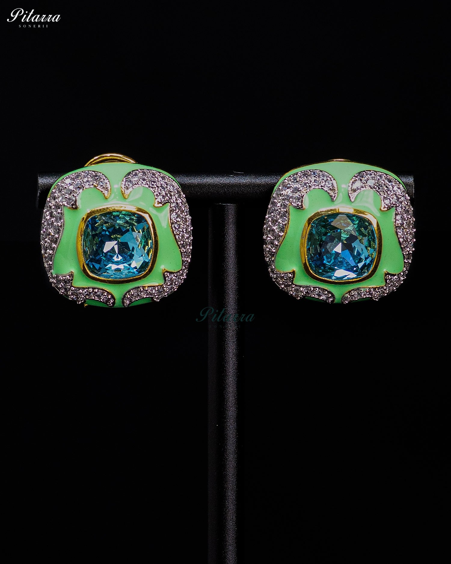 Mint Emerald Crystal Statement Earrings