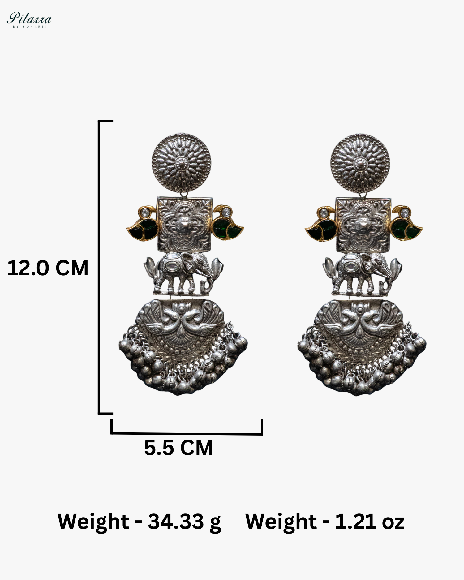 Green Leaf Elephant Motif Silver Look Alike Dangle Earrings