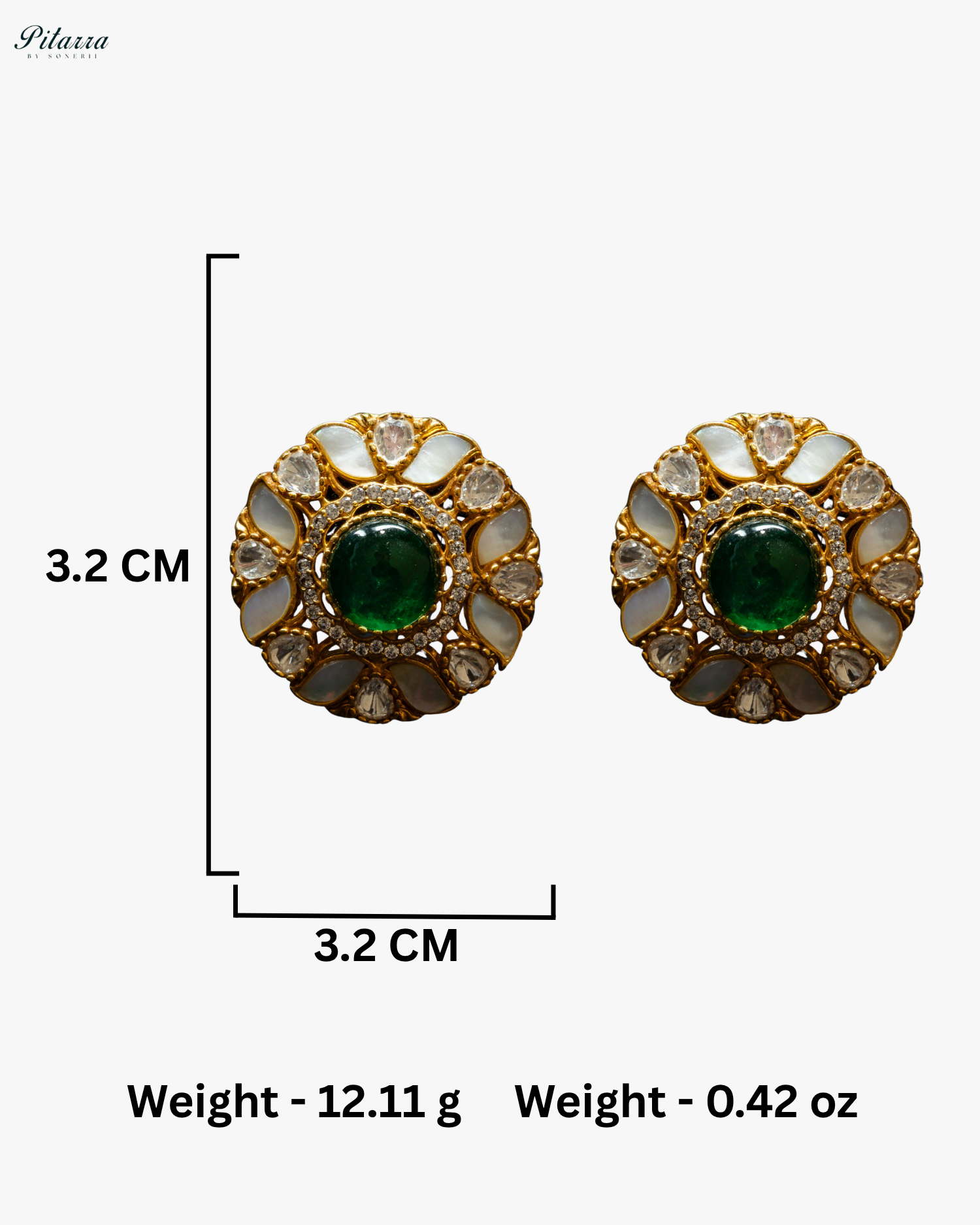 Emerald Moissanite Classic Traditional Kundan Stud Earrings