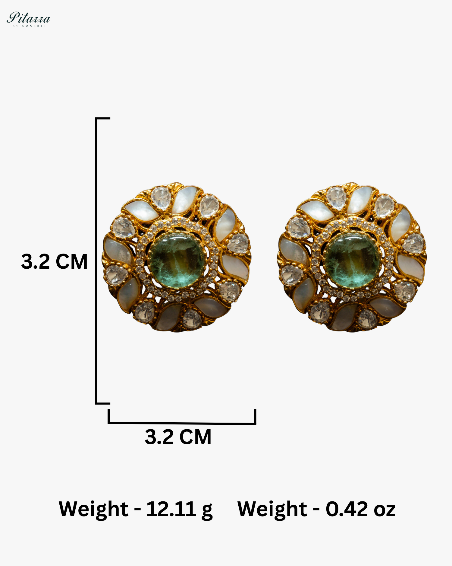 Green Moissanite Classic Traditional Kundan Stud Earrings