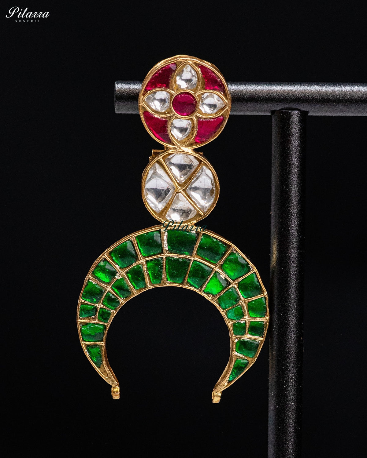 Green & Pink Kundan Chandbali Earrings