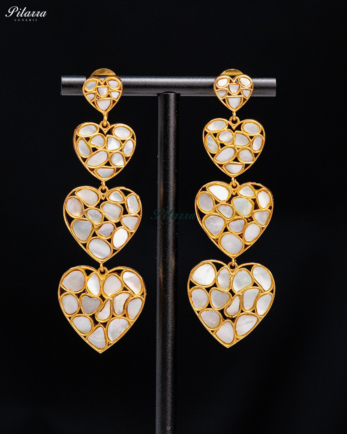 White Heart Kundan Drop Earrings