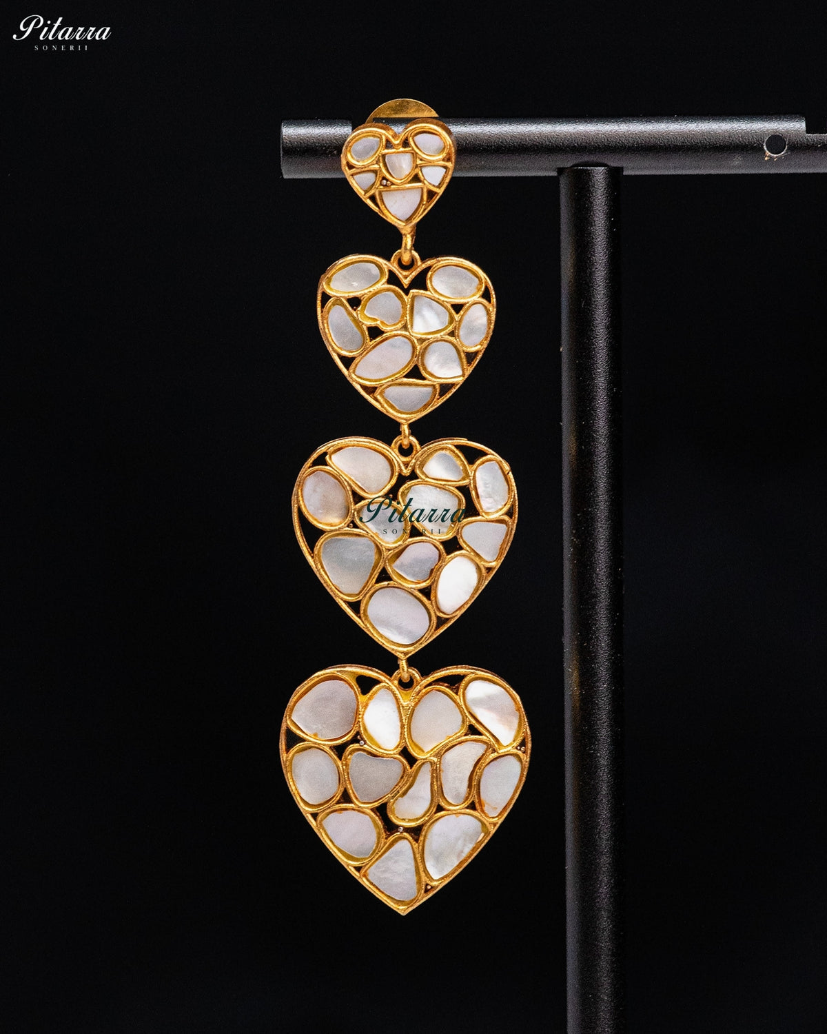 White Heart Kundan Drop Earrings