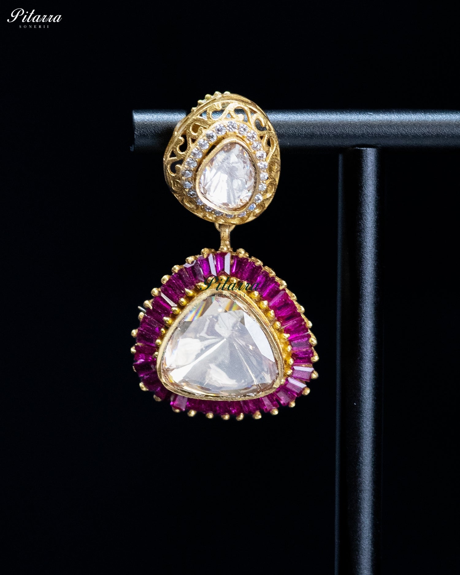 Gold Teardrop Pink Border Necklace Set