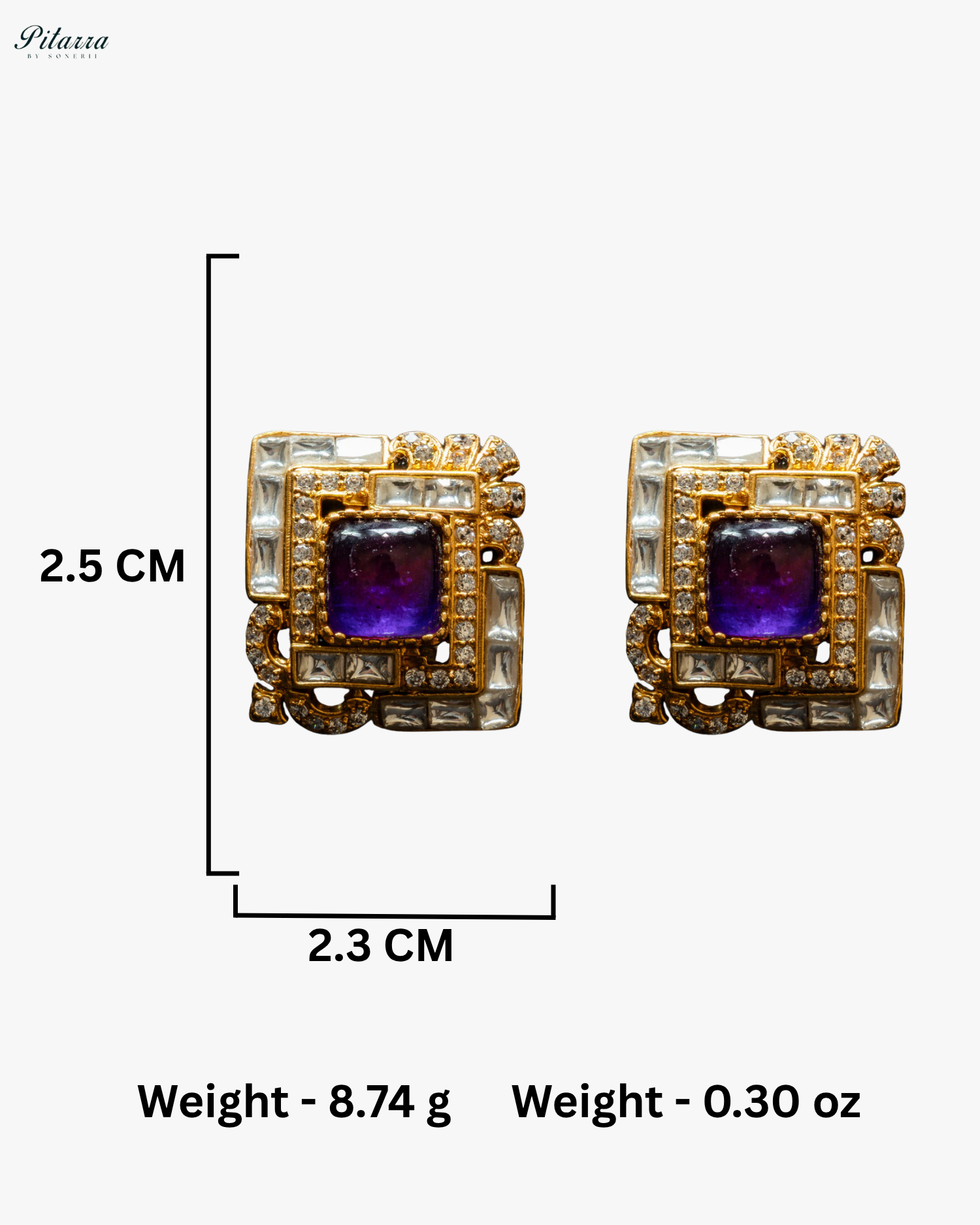 Purple Stone Design Kundan Stud Earrings