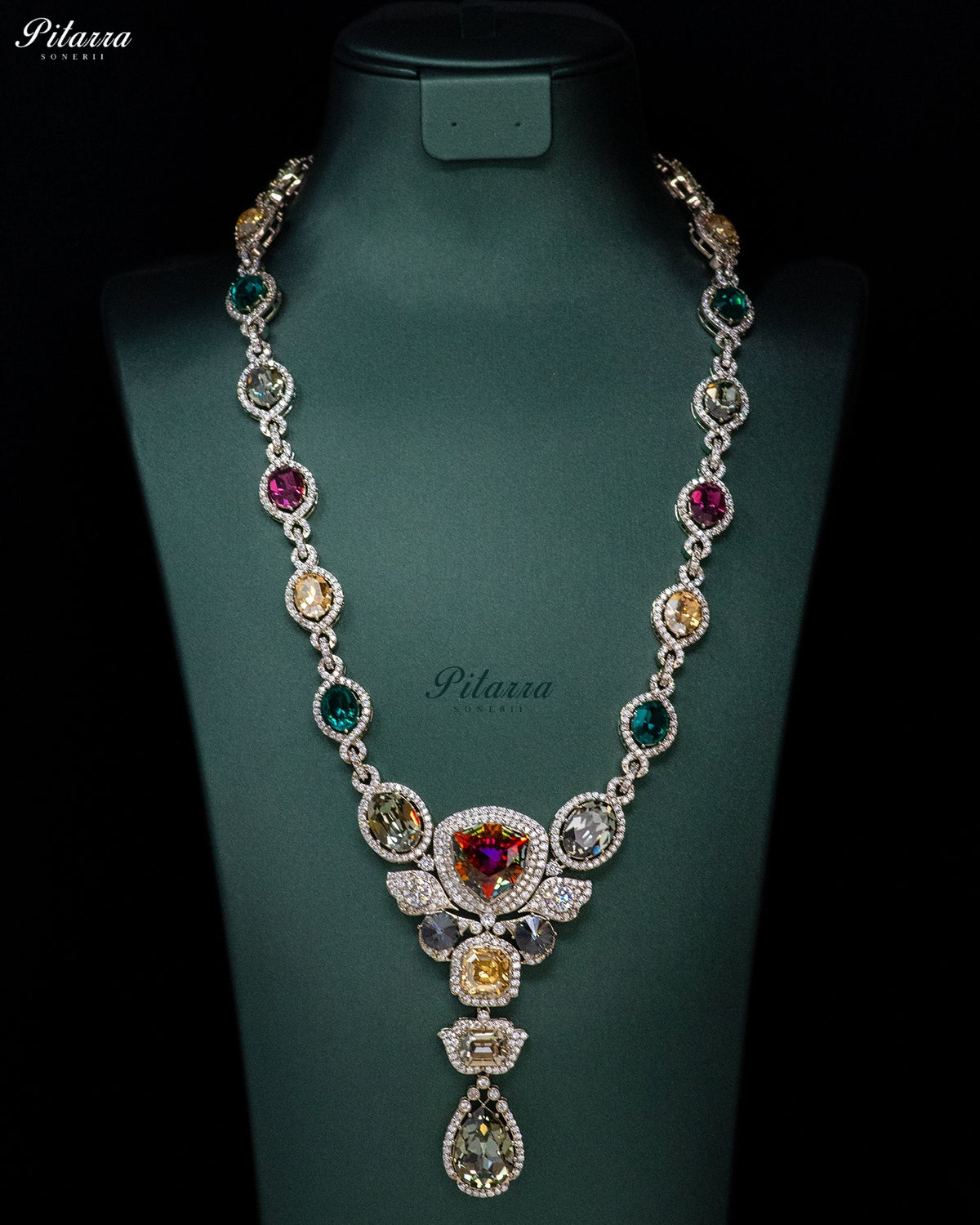 Ruby Multicolor Crystal Pendant Necklace Set