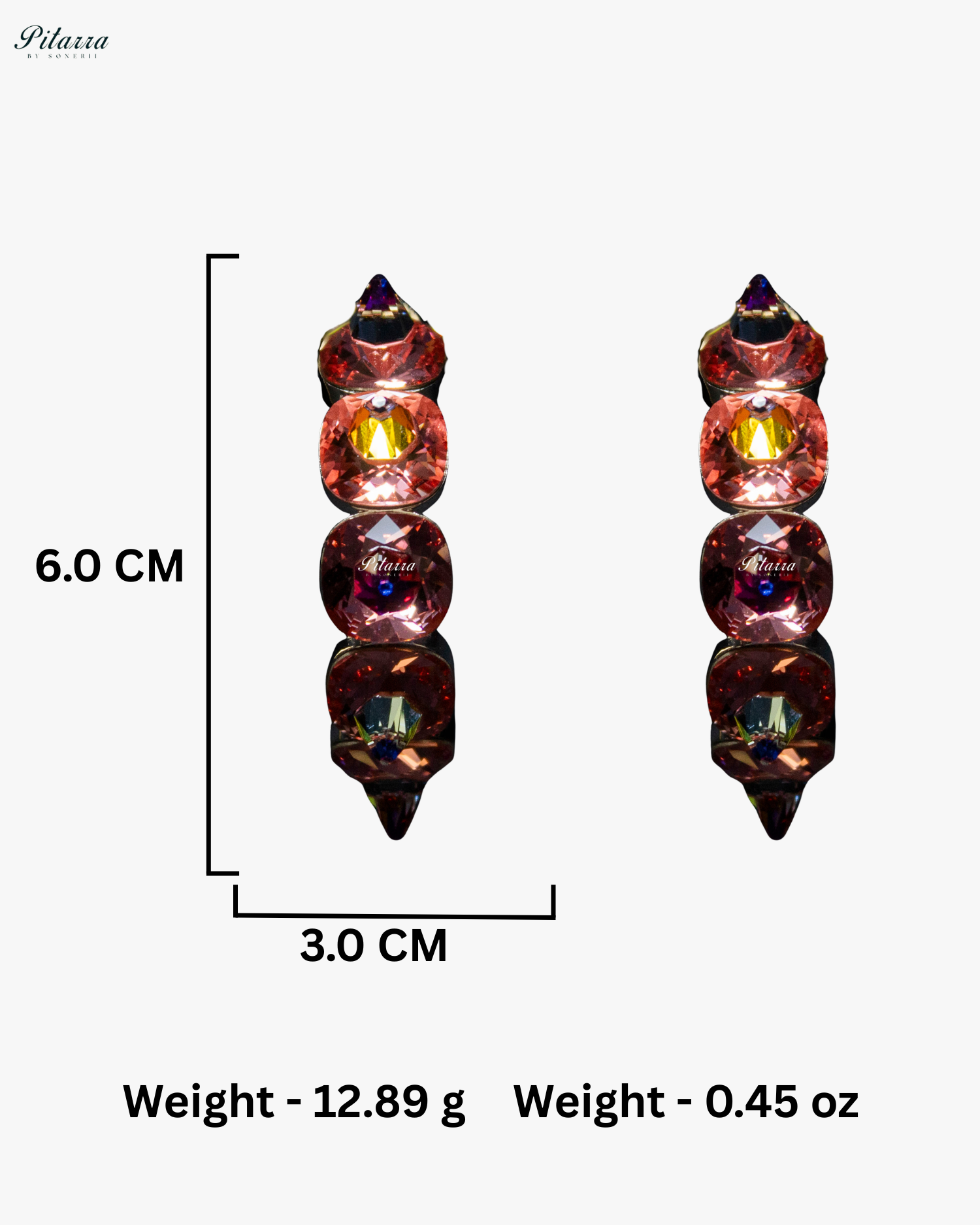 Peach Pink Stone Pyramid Cut Crystal Hoop Earrings