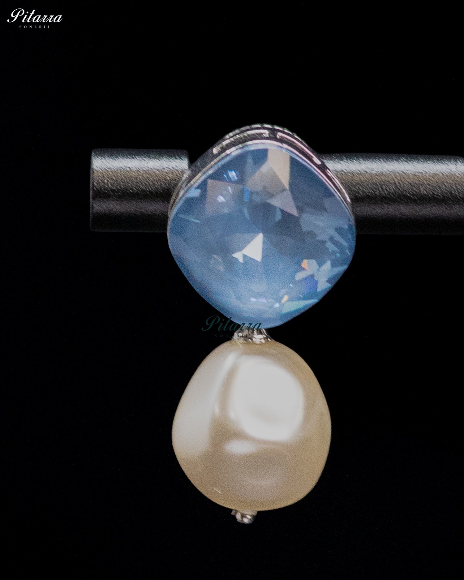 Ice Blue Crystal Pearl Drop Earrings