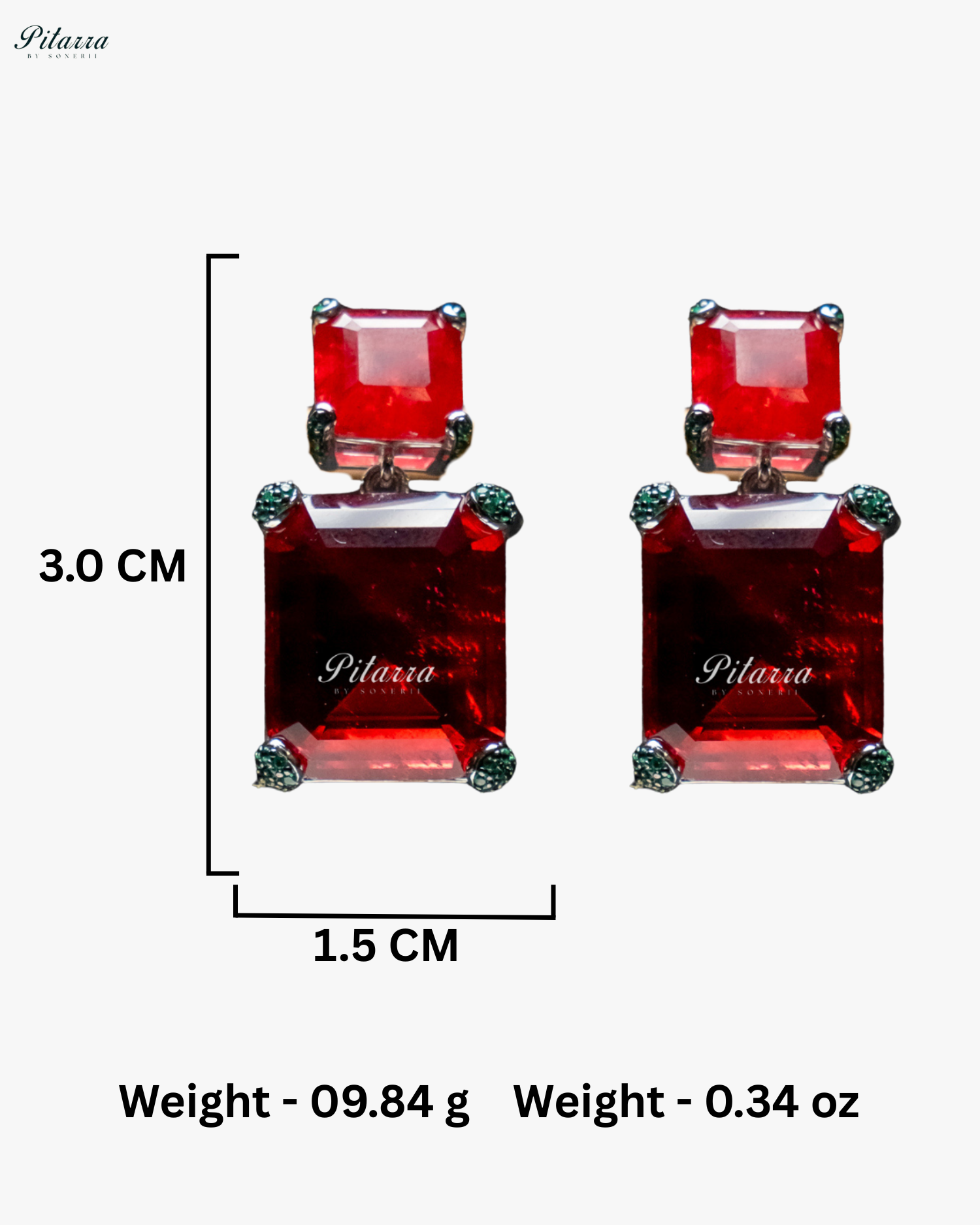 Ruby Red Stone Square 92.5 Silver Stud Earrings