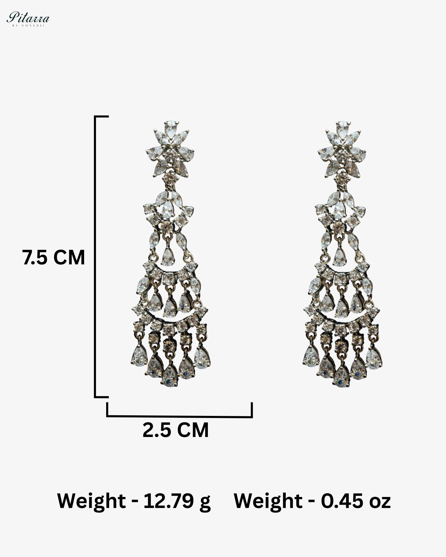 Silver Finish Zircon Long Dangler Earrings